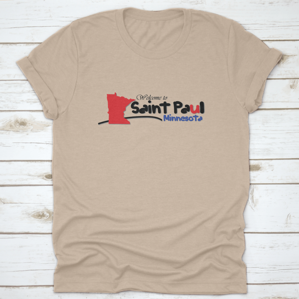 A stylish travel destination shirt featuring the design 'Welcome To Saint Paul Minnesota', made from soft cotton fabric.