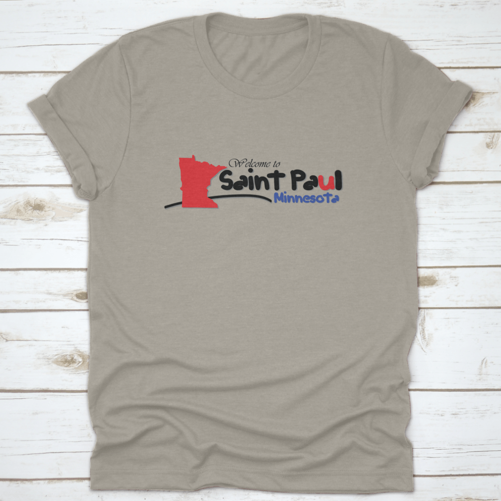 A stylish travel destination shirt featuring the design 'Welcome To Saint Paul Minnesota', made from soft cotton fabric.