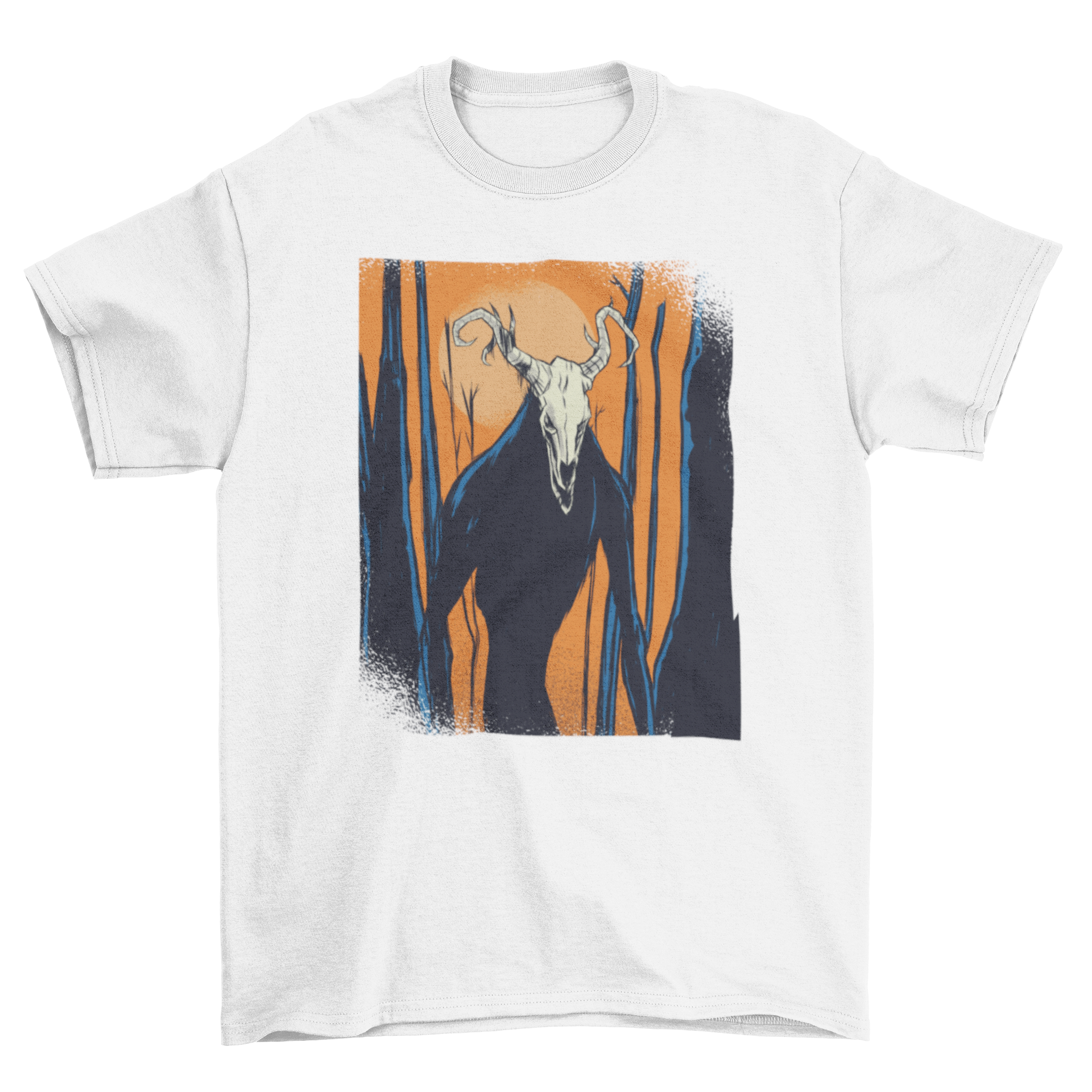 Wendigo T-Shirt featuring a haunting illustration of a wendigo in a dark forest background, perfect for horror enthusiasts.