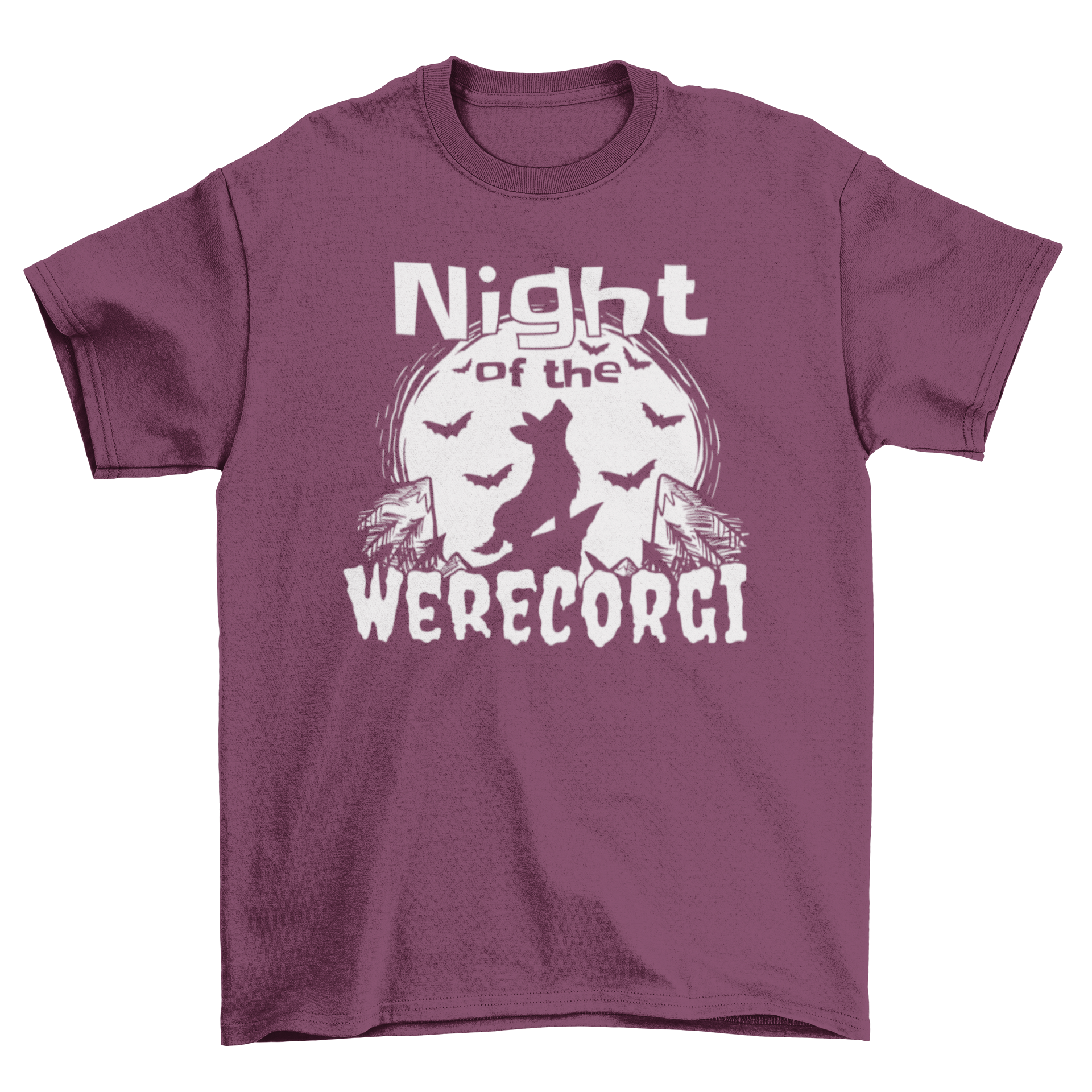 Werecorgi night t-shirt featuring a corgi howling with the caption 'Night of the Werecorgi'.