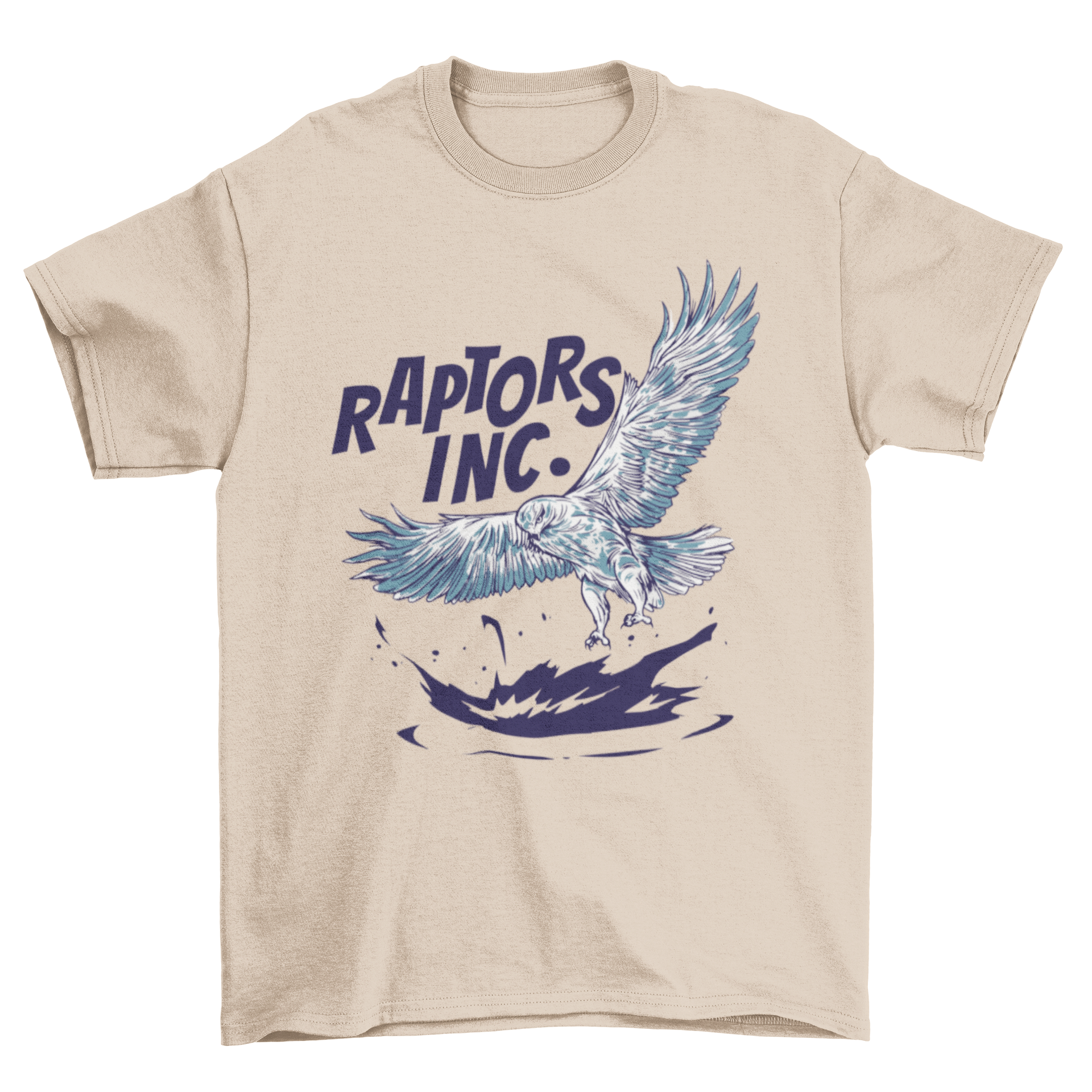 A stylish white t-shirt featuring a detailed graphic of a white eagle and the quote 'Raptors inc.'