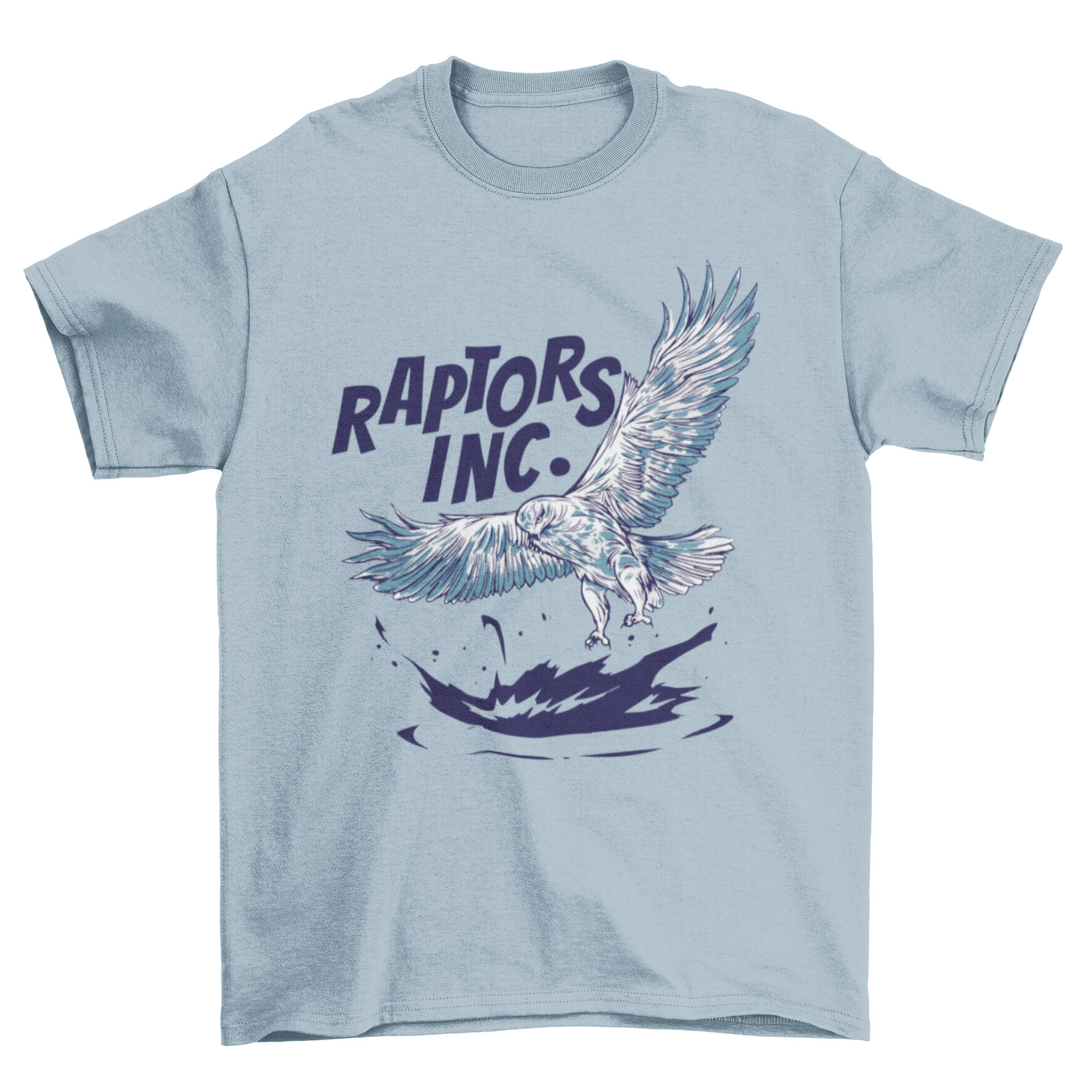 A stylish white t-shirt featuring a detailed graphic of a white eagle and the quote 'Raptors inc.'