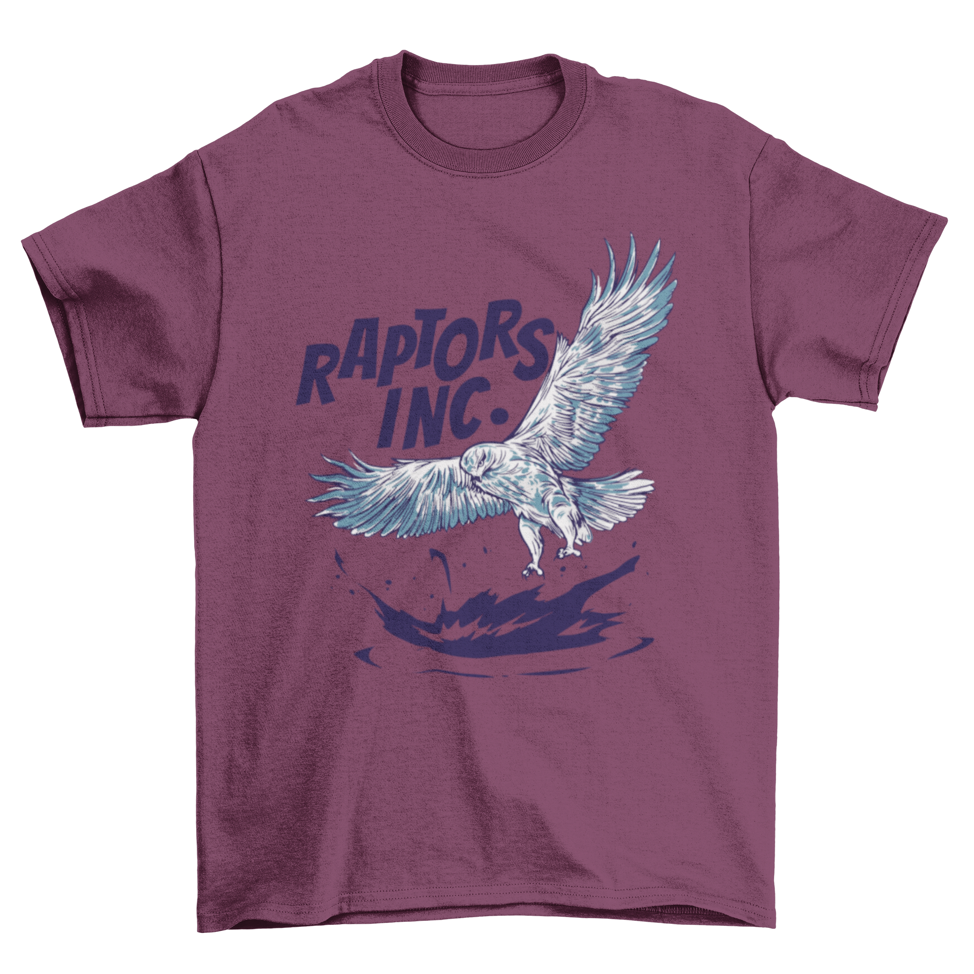 A stylish white t-shirt featuring a detailed graphic of a white eagle and the quote 'Raptors inc.'