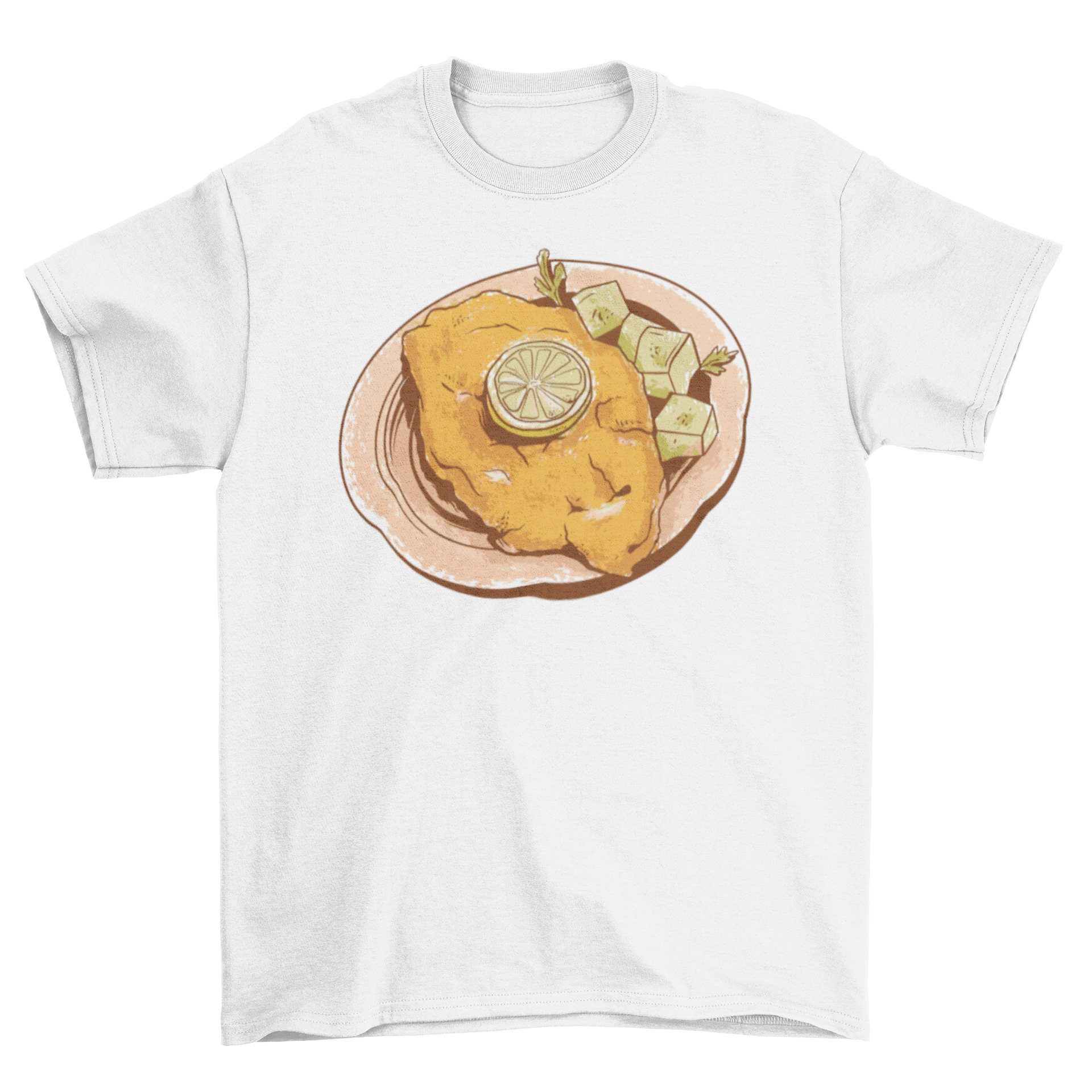 Wiener Schnitzel t-shirt featuring a vibrant design of the traditional Austrian dish, perfect for food lovers.