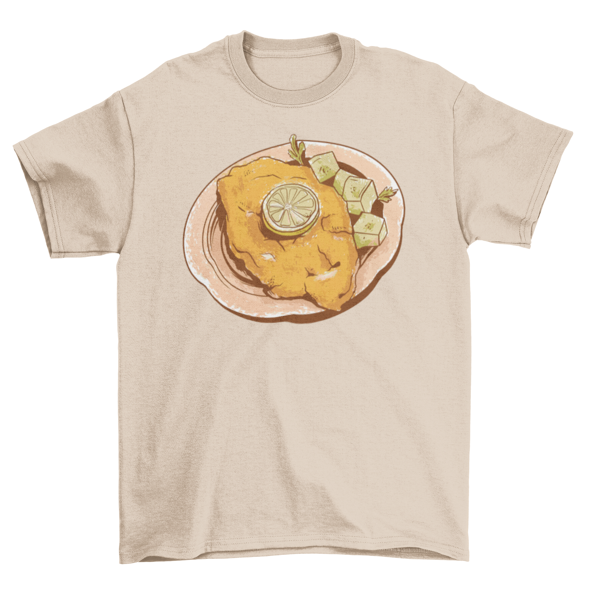 Wiener Schnitzel t-shirt featuring a vibrant design of the traditional Austrian dish, perfect for food lovers.