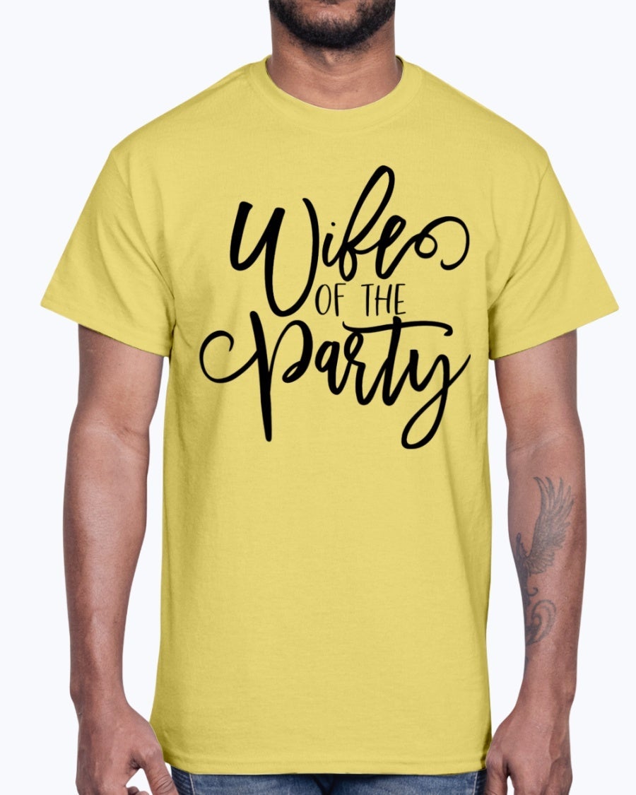 Wife of the Party Cotton Tee, white with elegant lettering, perfect for bridal celebrations.