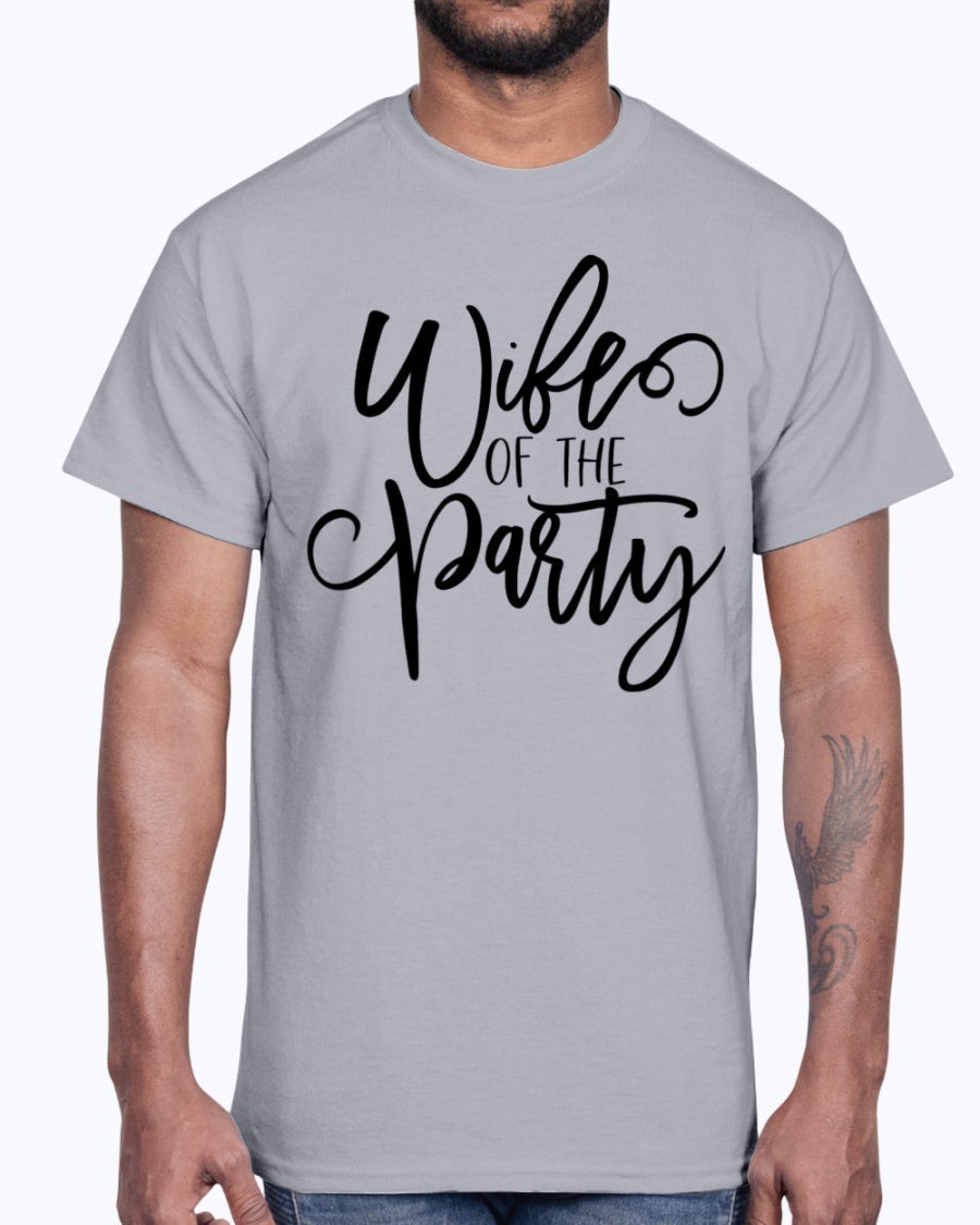 Wife of the Party Cotton Tee, white with elegant lettering, perfect for bridal celebrations.