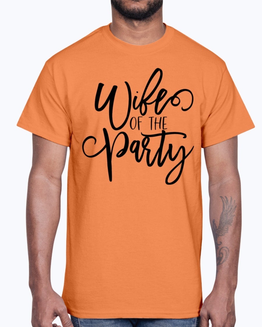 Wife of the Party Cotton Tee, white with elegant lettering, perfect for bridal celebrations.