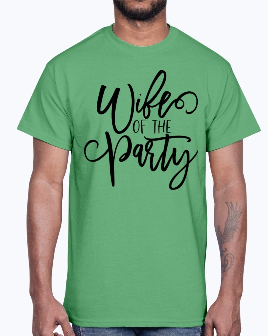 Wife of the Party Cotton Tee, white with elegant lettering, perfect for bridal celebrations.