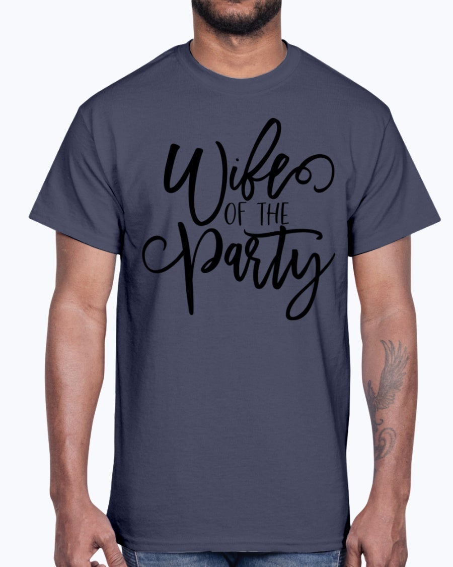 Wife of the Party Cotton Tee, white with elegant lettering, perfect for bridal celebrations.