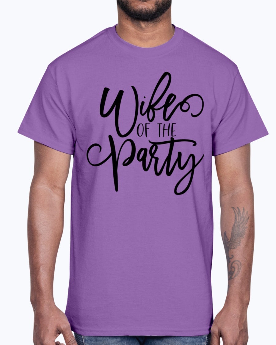 Wife of the Party Cotton Tee, white with elegant lettering, perfect for bridal celebrations.