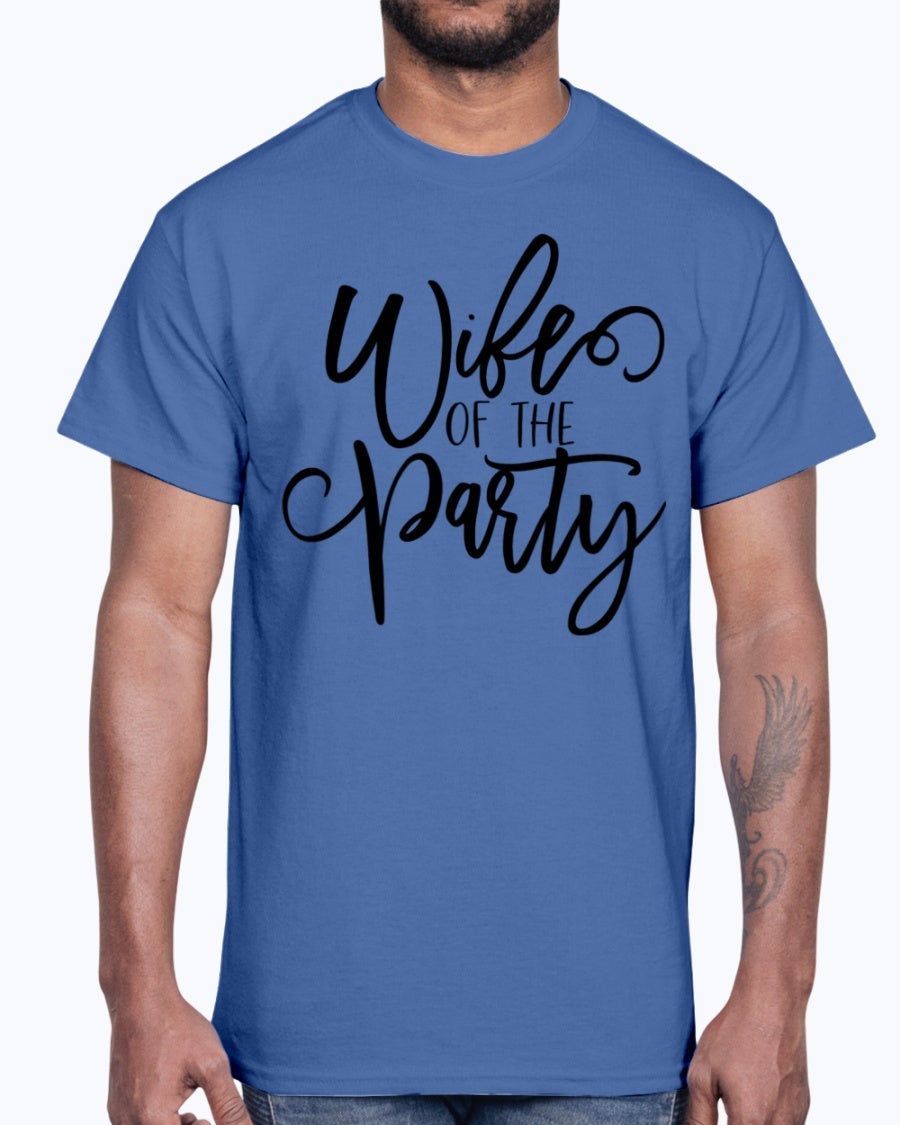 Wife of the Party Cotton Tee, white with elegant lettering, perfect for bridal celebrations.