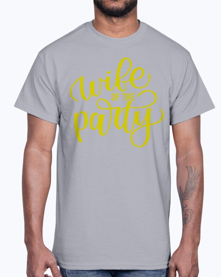 Wife Of the Party Cotton Tee displayed on a hanger, showcasing its stylish design and comfortable fabric.