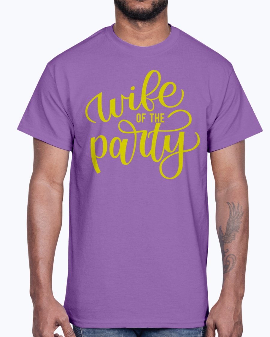 Wife Of the Party Cotton Tee displayed on a hanger, showcasing its stylish design and comfortable fabric.