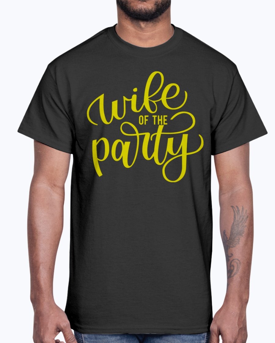 Wife Of the Party Cotton Tee displayed on a hanger, showcasing its stylish design and comfortable fabric.