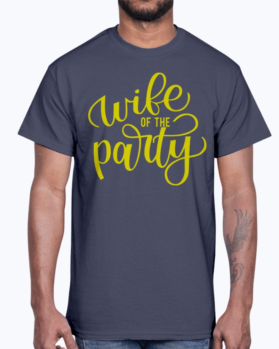 Wife Of the Party Cotton Tee displayed on a hanger, showcasing its stylish design and comfortable fabric.