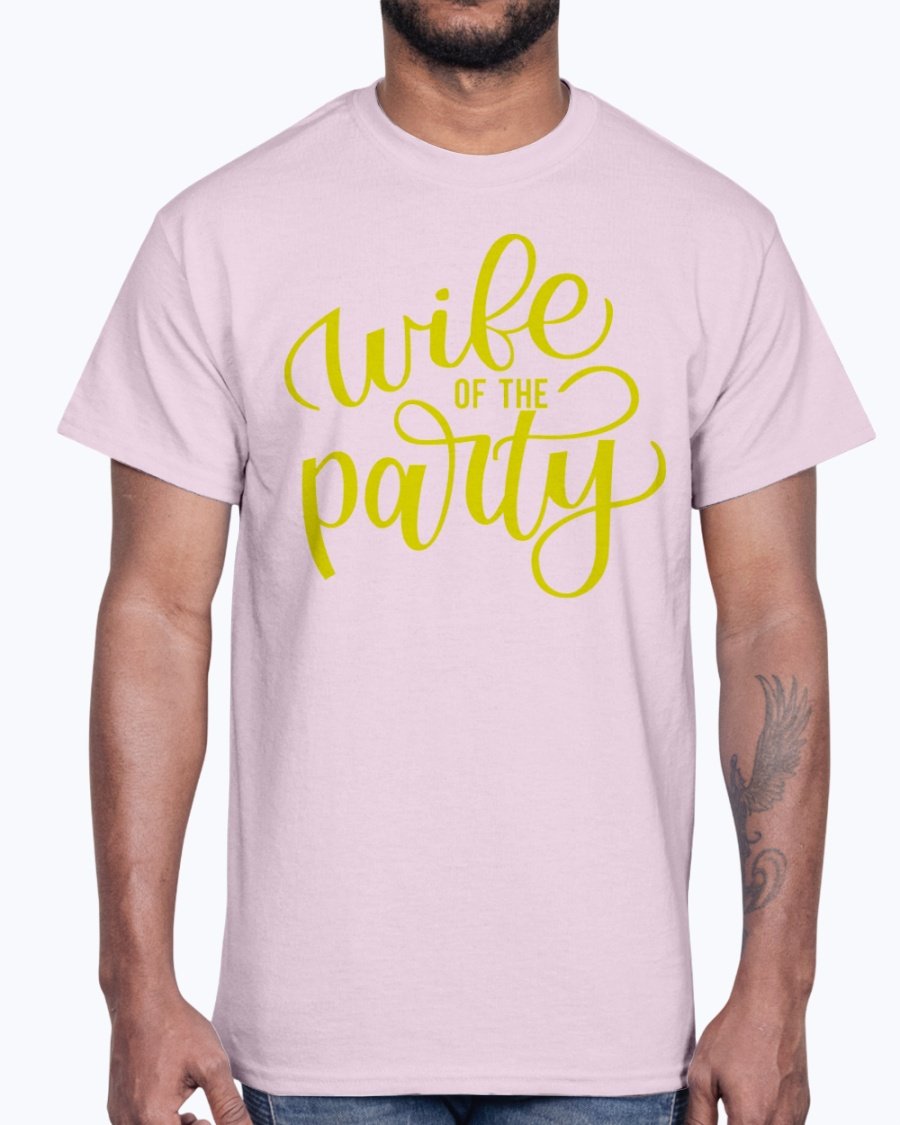 Wife Of the Party Cotton Tee displayed on a hanger, showcasing its stylish design and comfortable fabric.