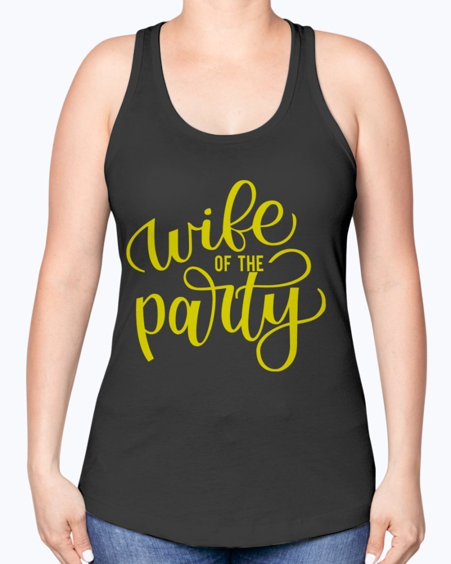 Wife of the Party Racerback Tank in white, featuring stylish design and soft fabric, perfect for bridal celebrations.