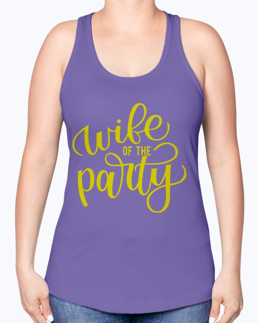 Wife of the Party Racerback Tank in white, featuring stylish design and soft fabric, perfect for bridal celebrations.