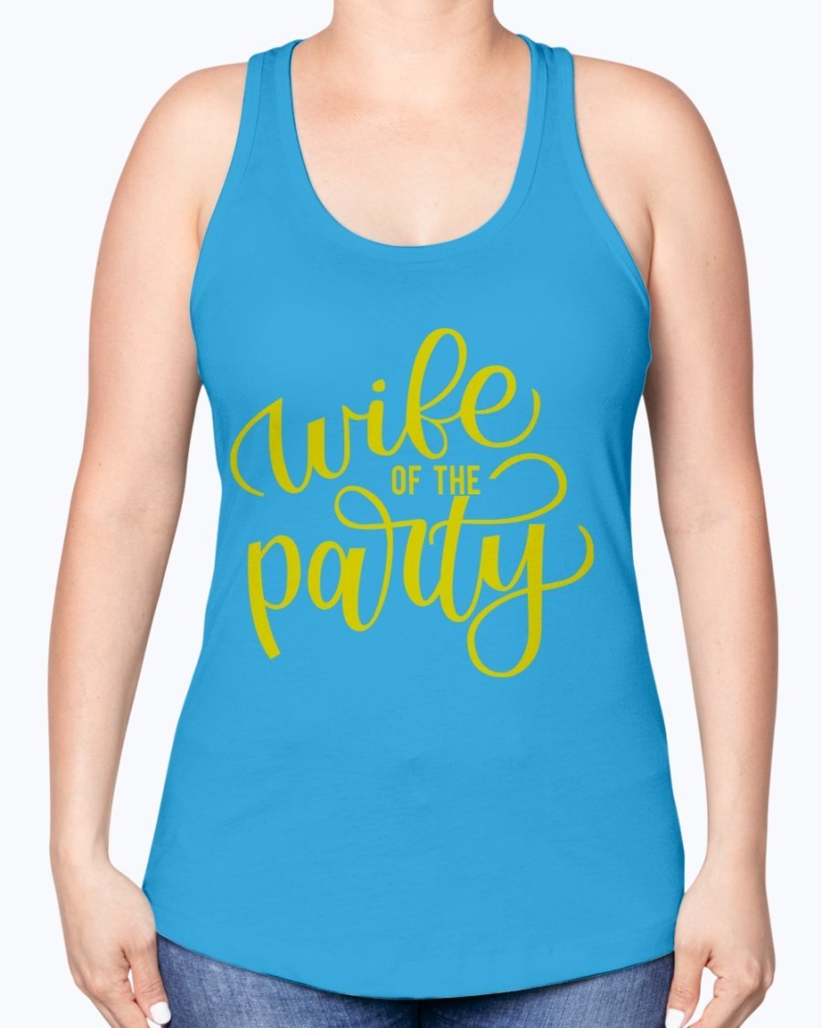 Wife of the Party Racerback Tank in white, featuring stylish design and soft fabric, perfect for bridal celebrations.