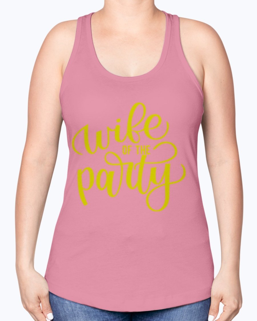 Wife of the Party Racerback Tank in white, featuring stylish design and soft fabric, perfect for bridal celebrations.