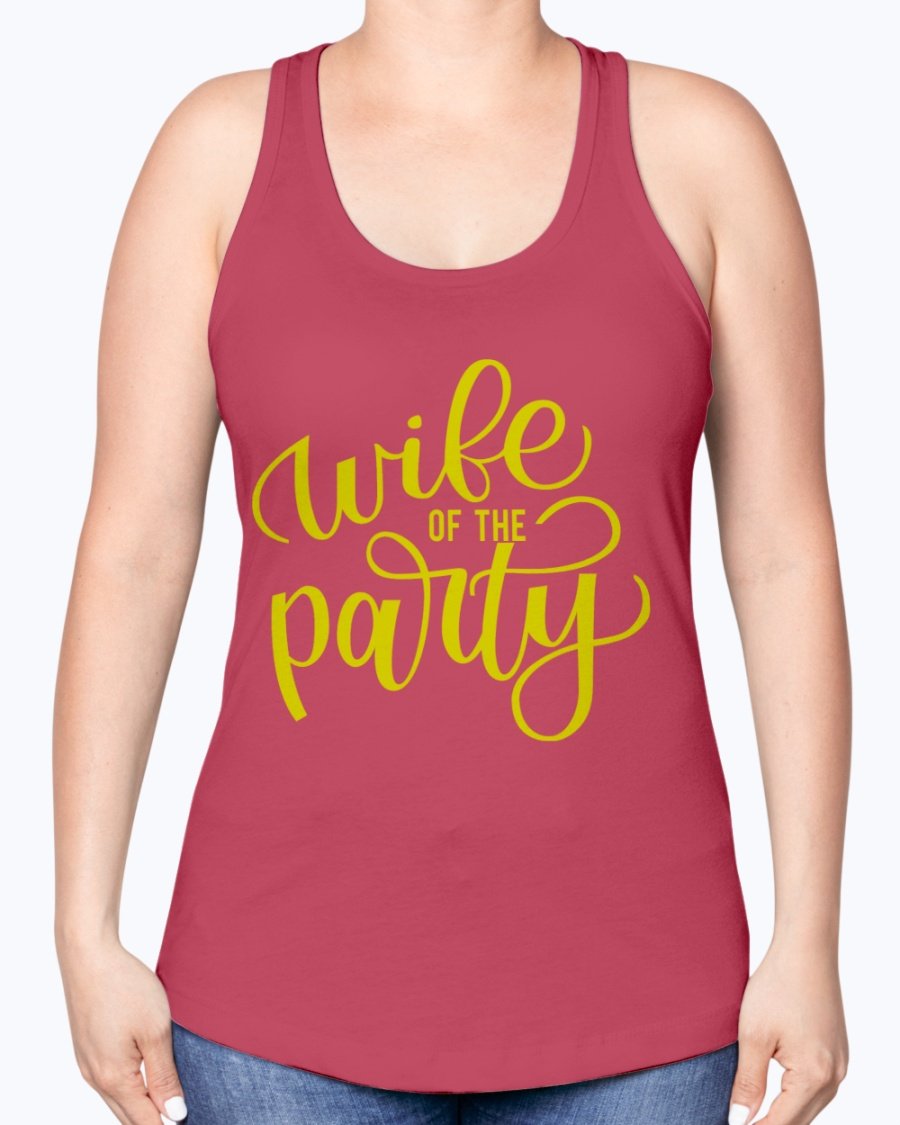 Wife of the Party Racerback Tank in white, featuring stylish design and soft fabric, perfect for bridal celebrations.