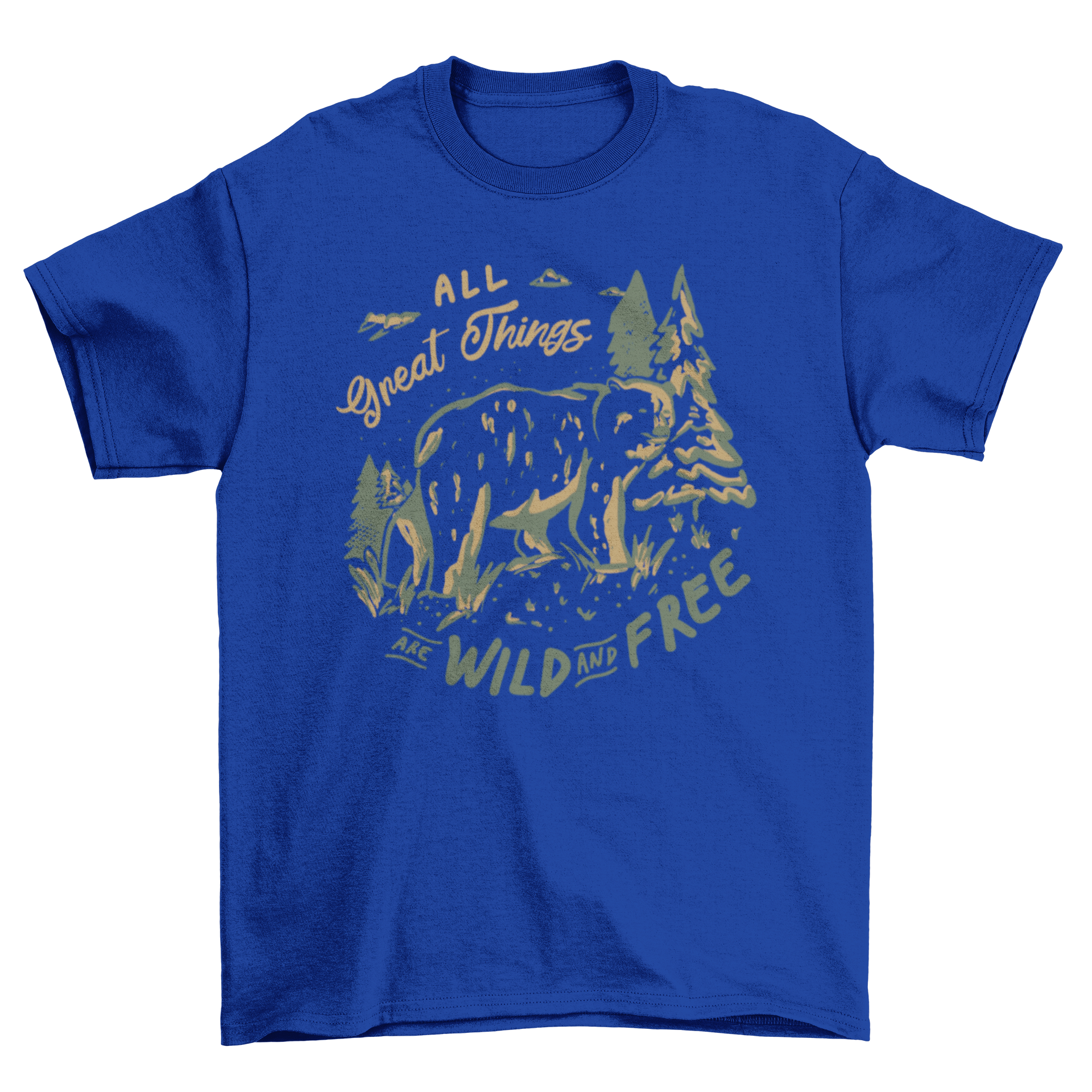 A stylish Wild Bear T-shirt featuring a bear design and the quote 'All great things are wild and free'.