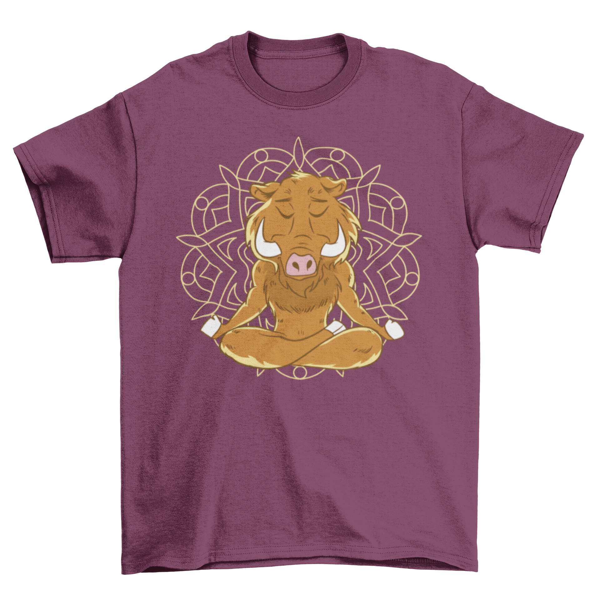 A stylish t-shirt featuring a wild boar meditating, showcasing a unique design for nature and meditation enthusiasts.