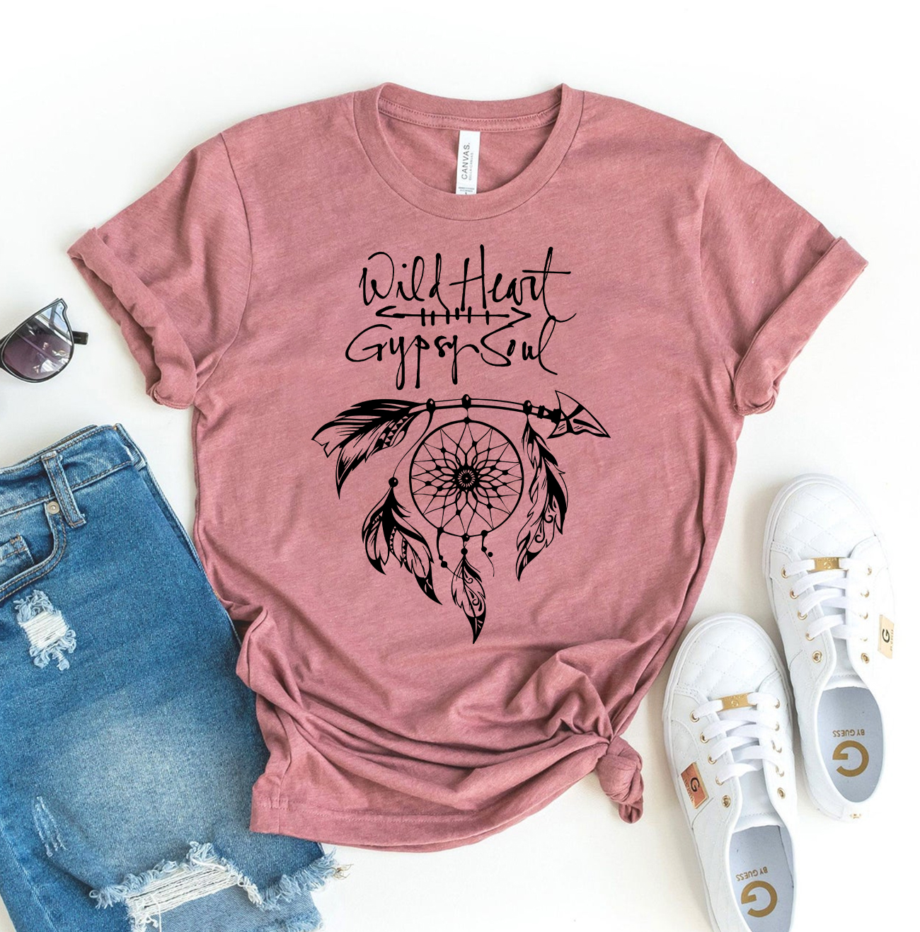 Wild Heart Gypsy Soul T-shirt in premium ring spun cotton with vibrant flex print design.