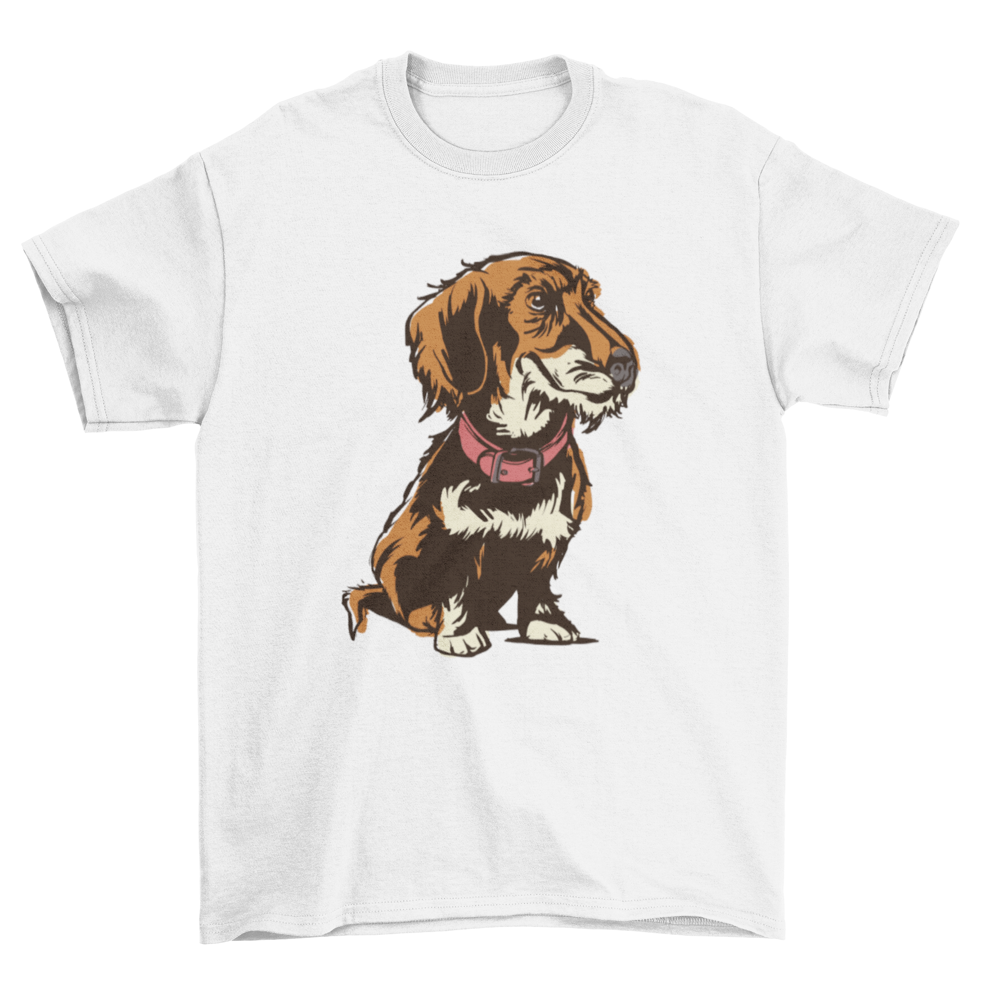 A stylish t-shirt featuring a Wirehaired Dachshund design, showcasing the dog's unique features and playful expression.