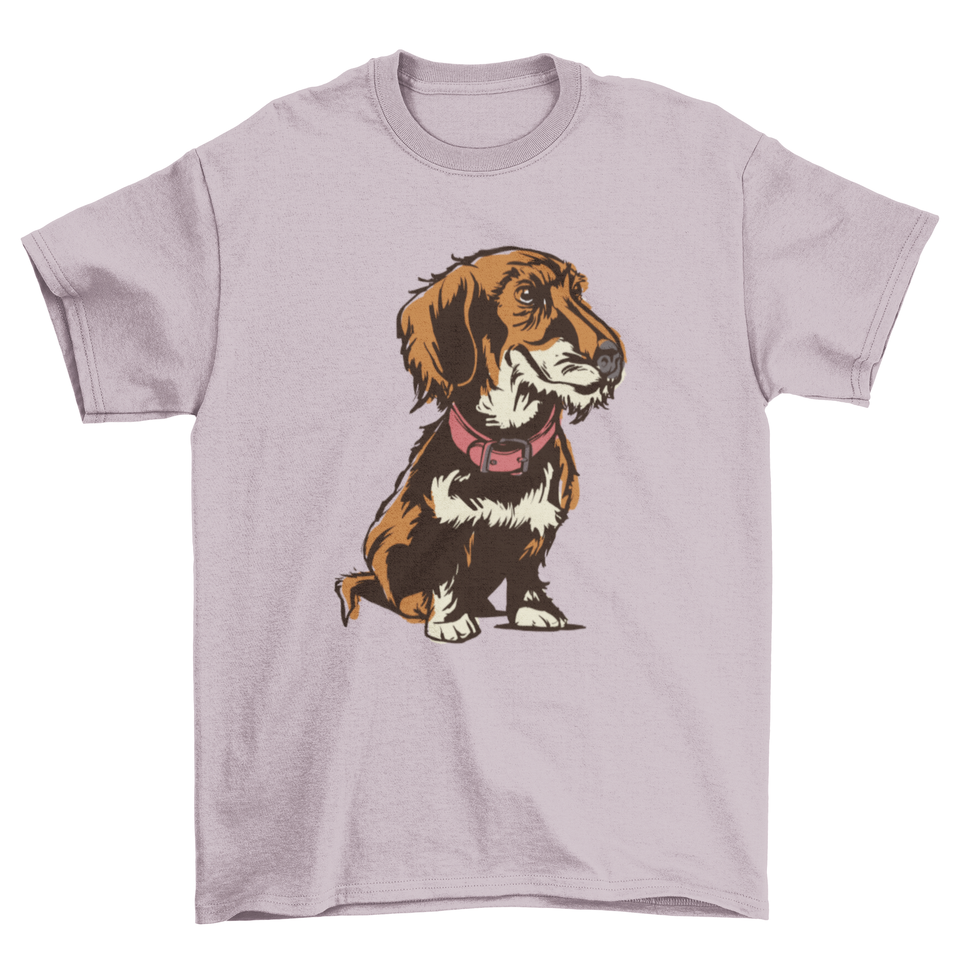 A stylish t-shirt featuring a Wirehaired Dachshund design, showcasing the dog's unique features and playful expression.