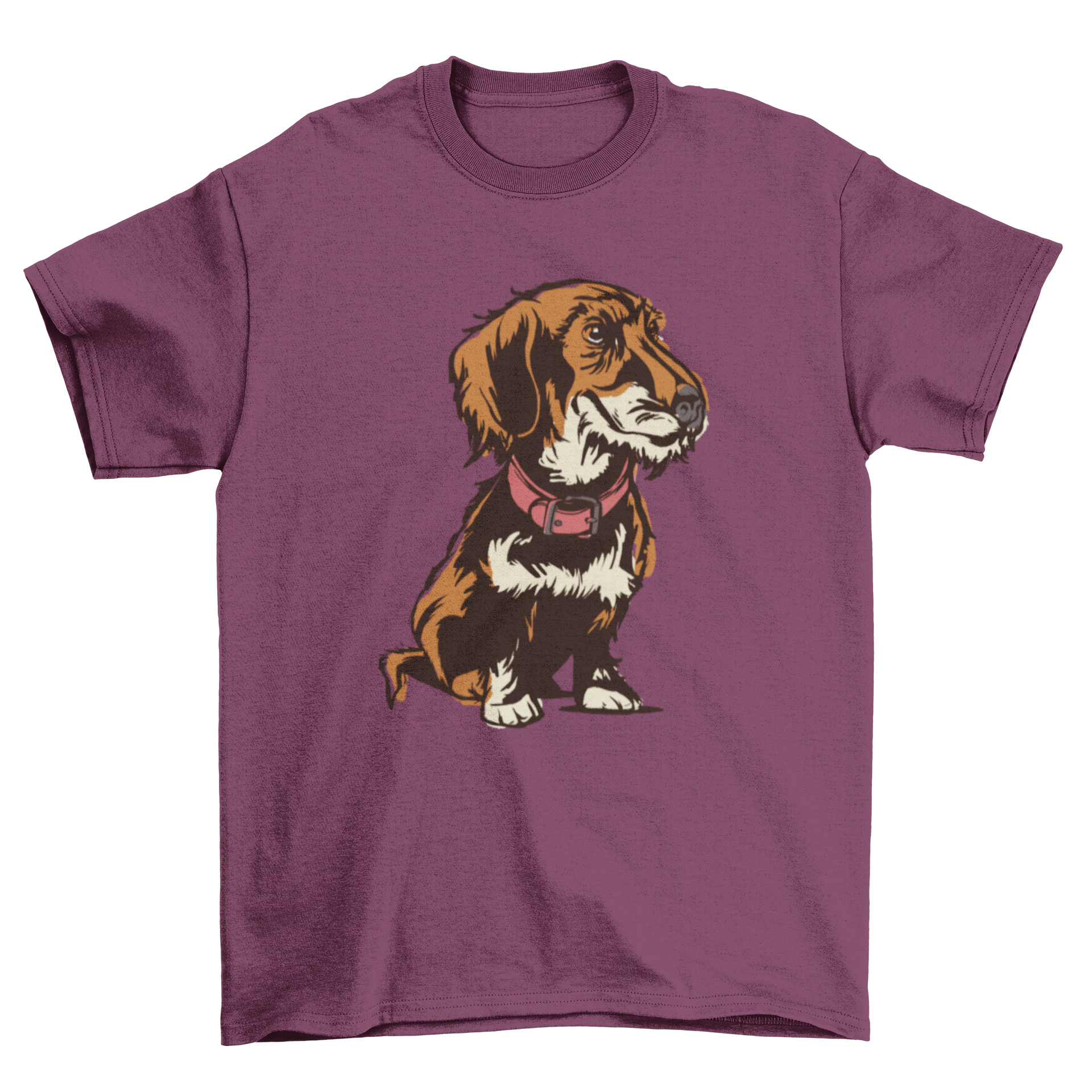 A stylish t-shirt featuring a Wirehaired Dachshund design, showcasing the dog's unique features and playful expression.