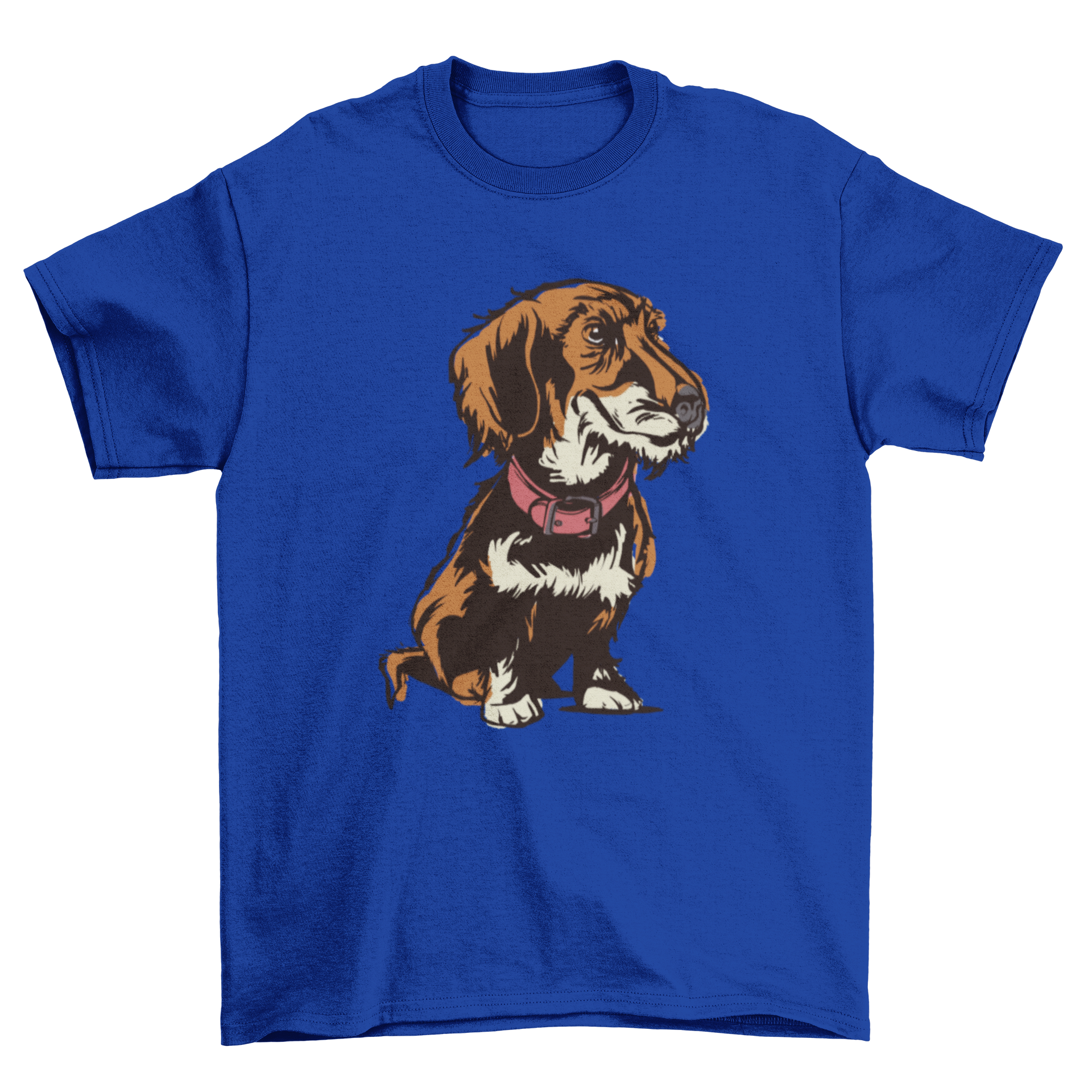 A stylish t-shirt featuring a Wirehaired Dachshund design, showcasing the dog's unique features and playful expression.