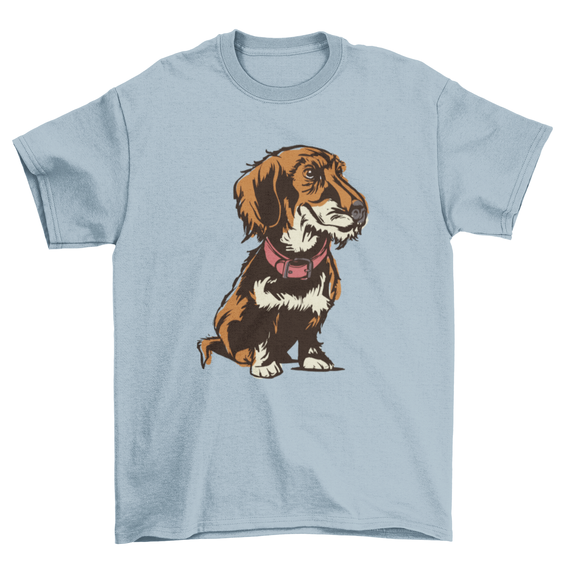 A stylish t-shirt featuring a Wirehaired Dachshund design, showcasing the dog's unique features and playful expression.