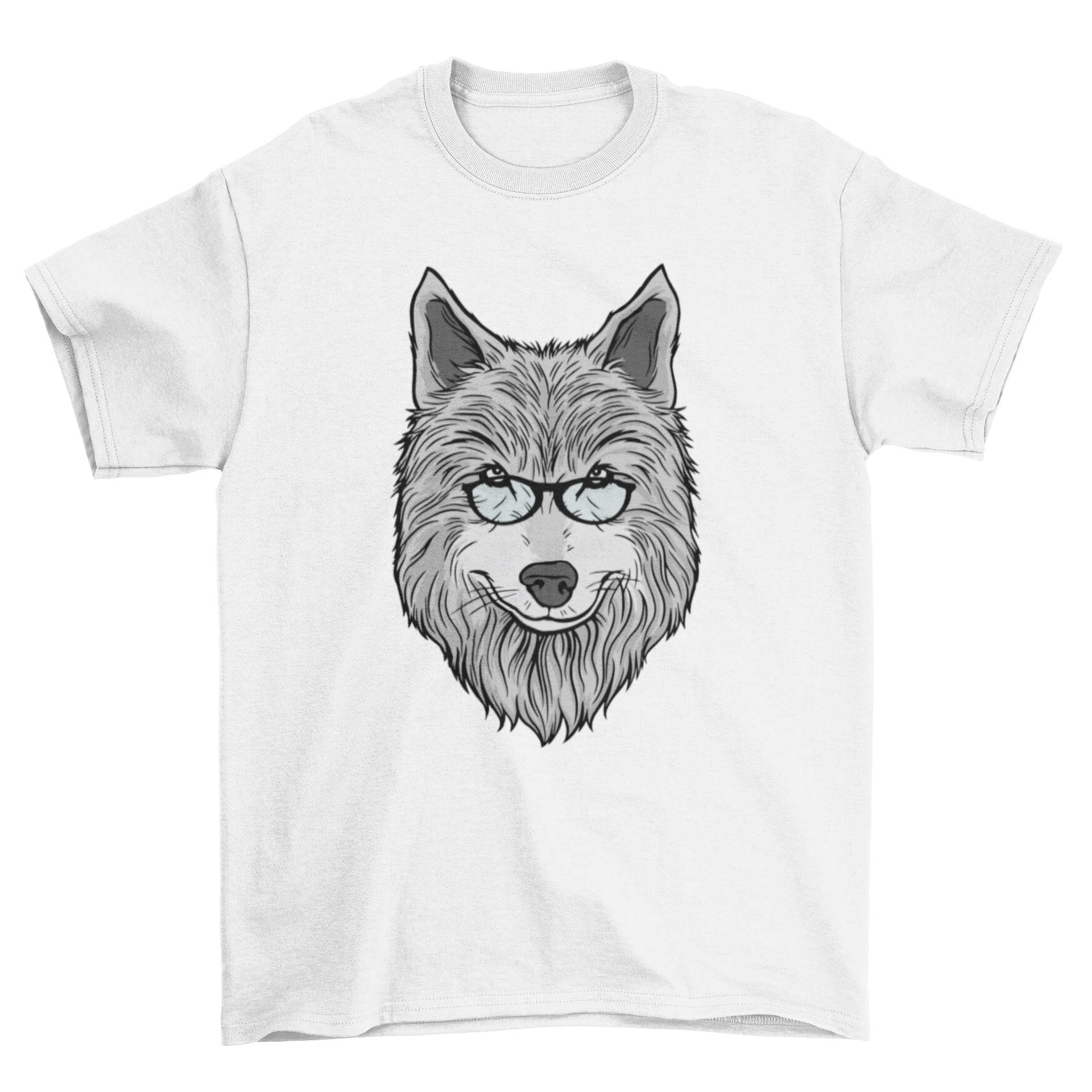 A stylish Wolf Dad T-Shirt featuring a wolf wearing reading glasses, perfect for casual wear.