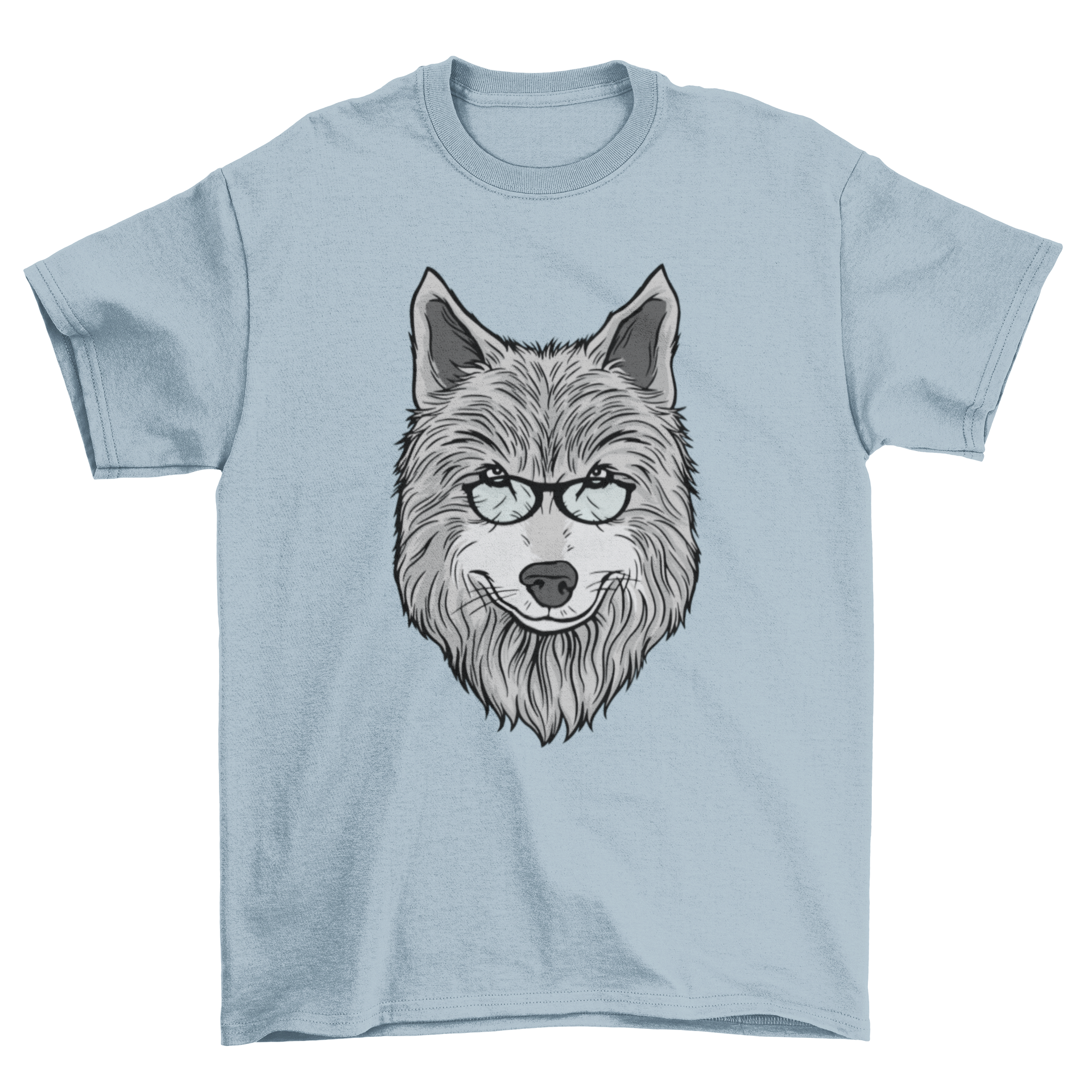 A stylish Wolf Dad T-Shirt featuring a wolf wearing reading glasses, perfect for casual wear.