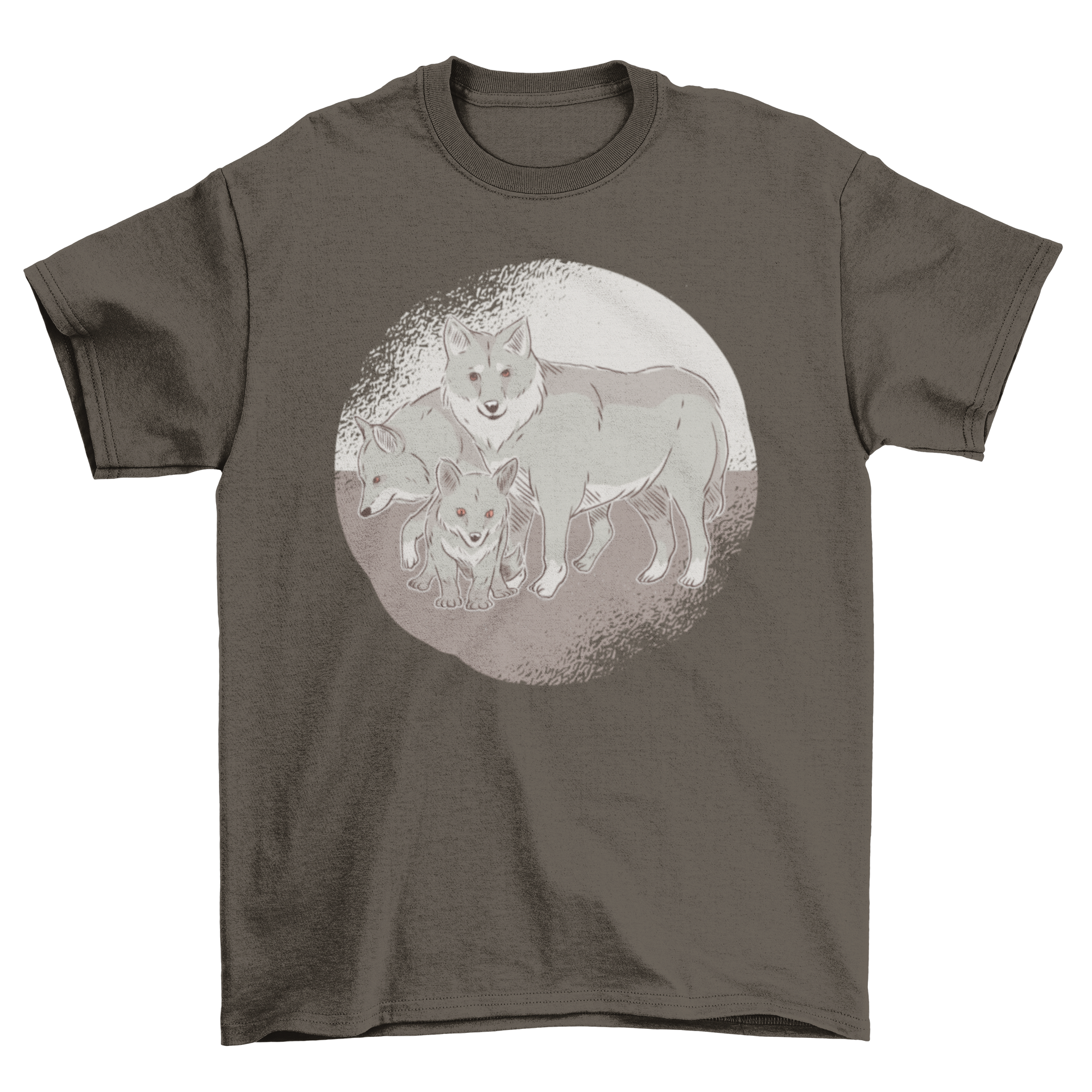 A stylish Wolf Family T-Shirt featuring a pack of wolves, including parents and a baby wolf, perfect for animal lovers.