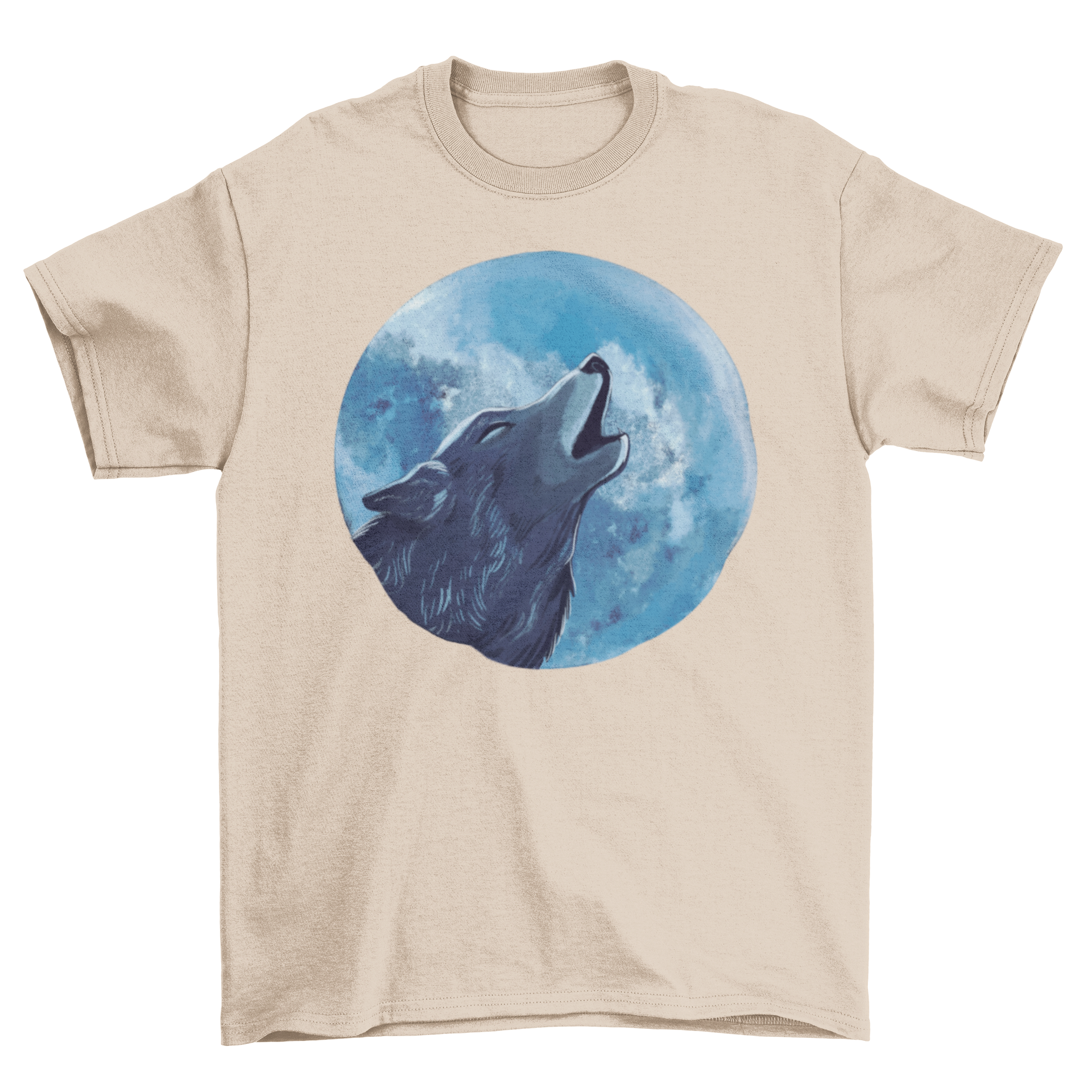 A stylish t-shirt featuring a detailed illustration of a wolf howling at the moon, perfect for nature lovers.