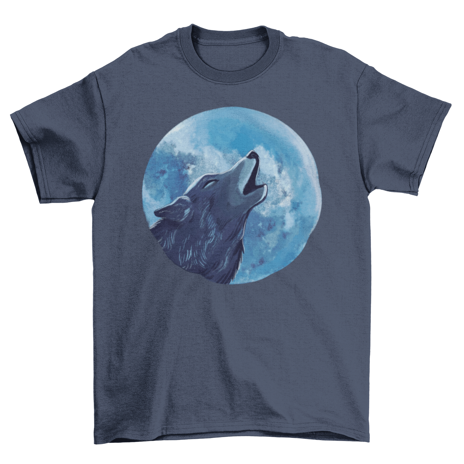 A stylish t-shirt featuring a detailed illustration of a wolf howling at the moon, perfect for nature lovers.