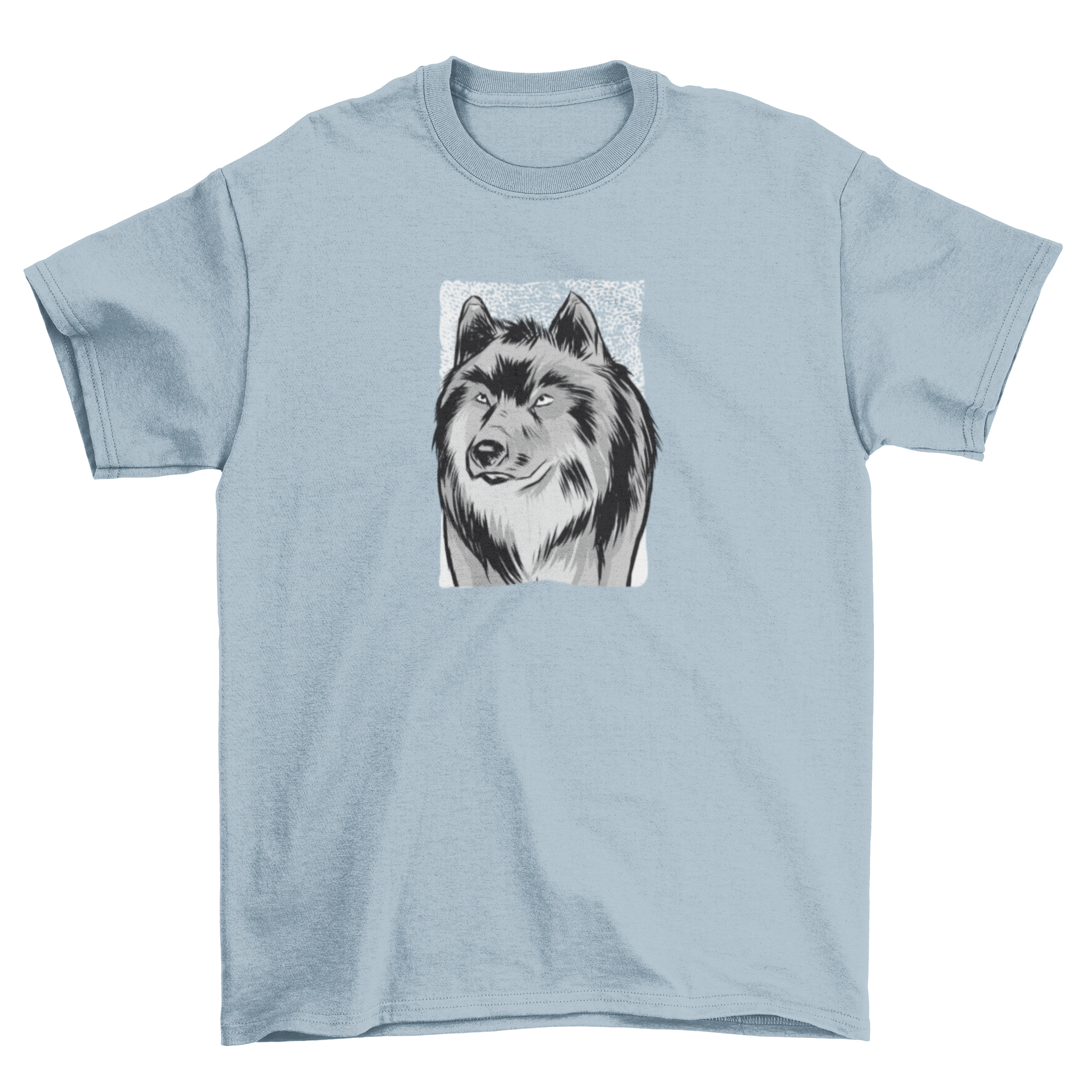 A stylish t-shirt featuring a detailed sketch illustration of a wolf, showcasing its majestic features.