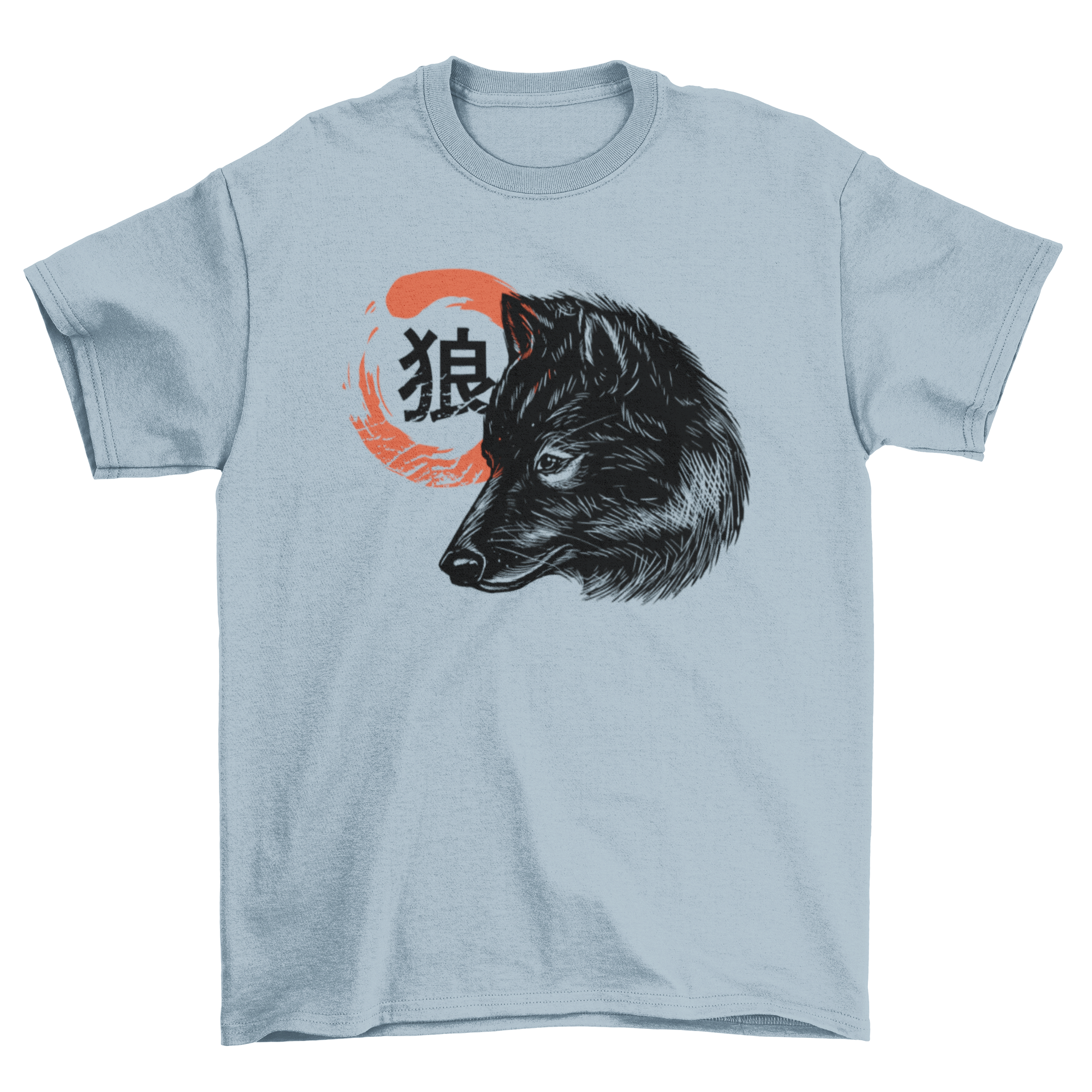 Wolfs Head Wild Animal T-Shirt featuring a detailed wolf head design with Chinese characters.