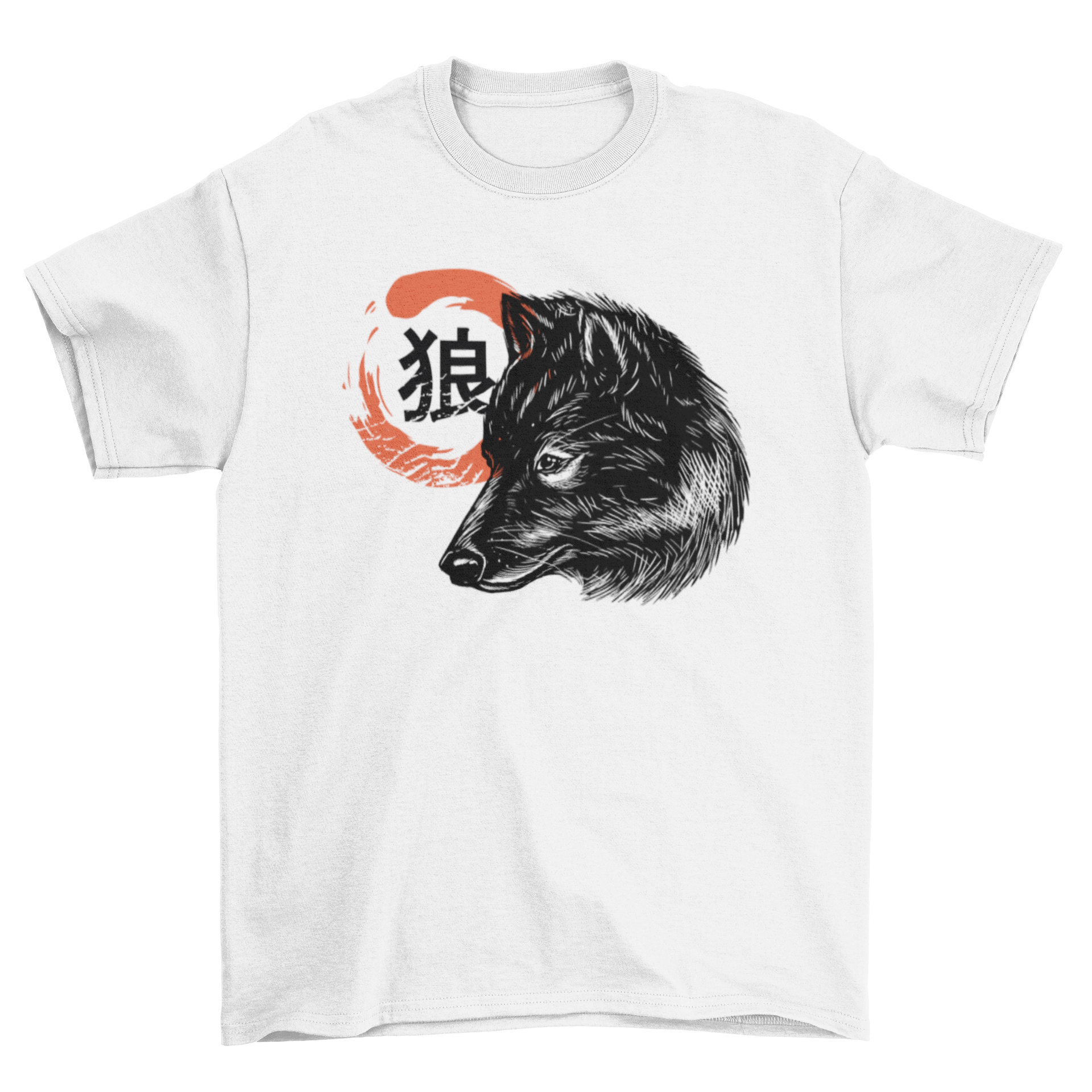 Wolfs Head Wild Animal T-Shirt featuring a detailed wolf head design with Chinese characters.