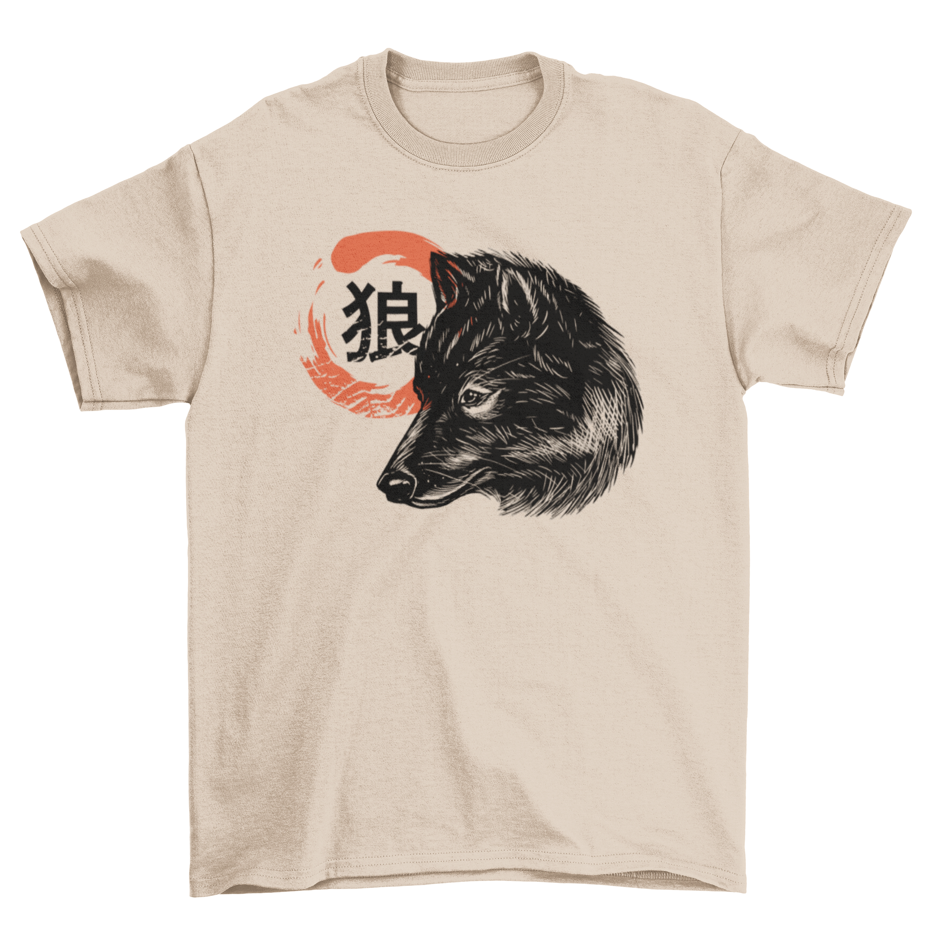 Wolfs Head Wild Animal T-Shirt featuring a detailed wolf head design with Chinese characters.