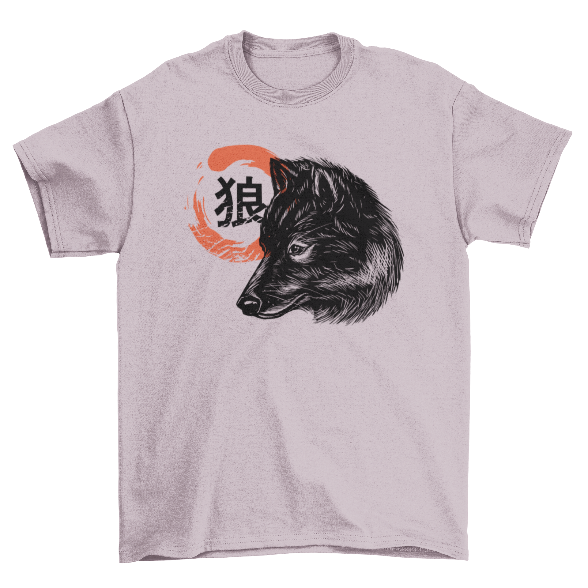 Wolfs Head Wild Animal T-Shirt featuring a detailed wolf head design with Chinese characters.