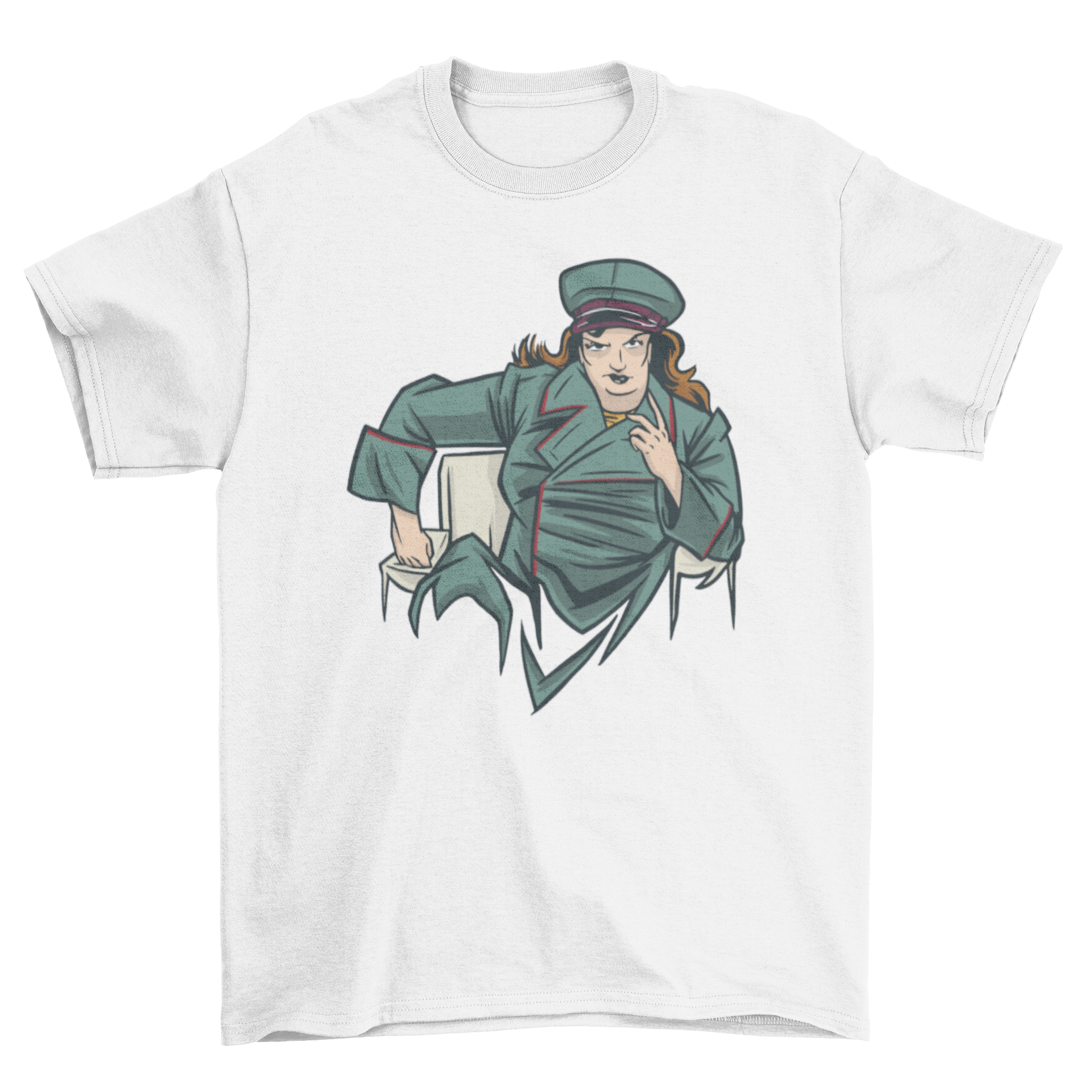 Woman Dictator T-shirt featuring a bold design of a female figure symbolizing strength and empowerment.