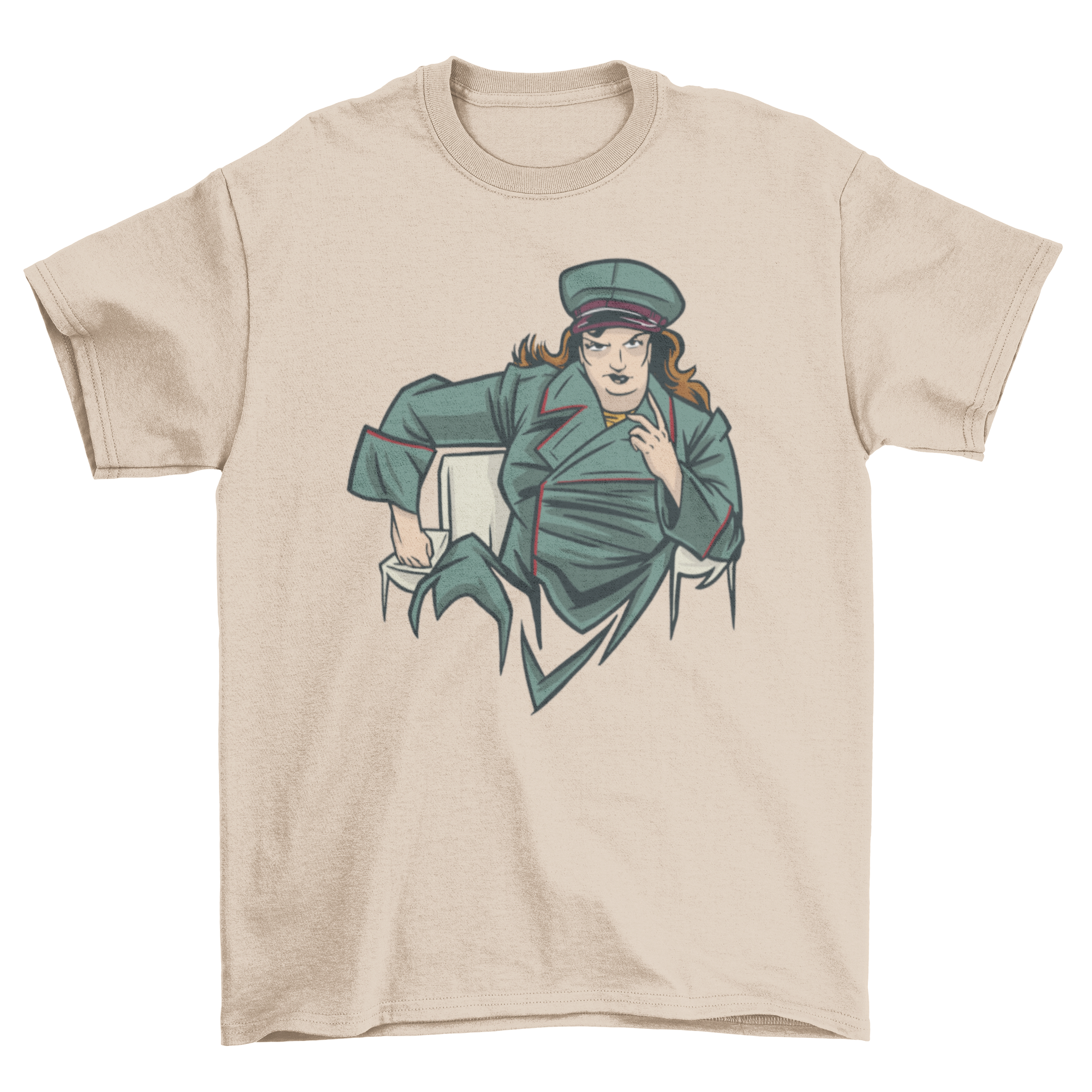 Woman Dictator T-shirt featuring a bold design of a female figure symbolizing strength and empowerment.