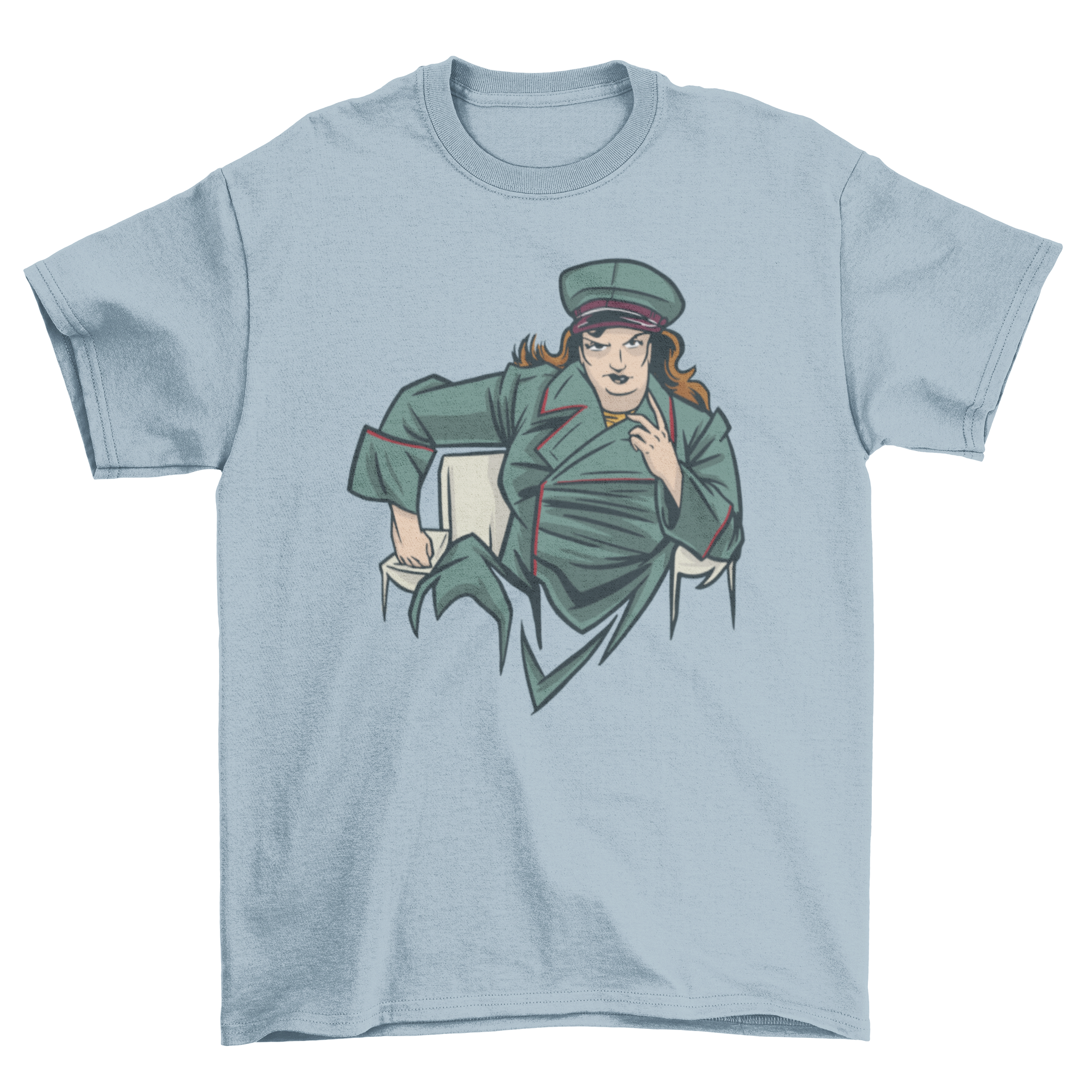 Woman Dictator T-shirt featuring a bold design of a female figure symbolizing strength and empowerment.