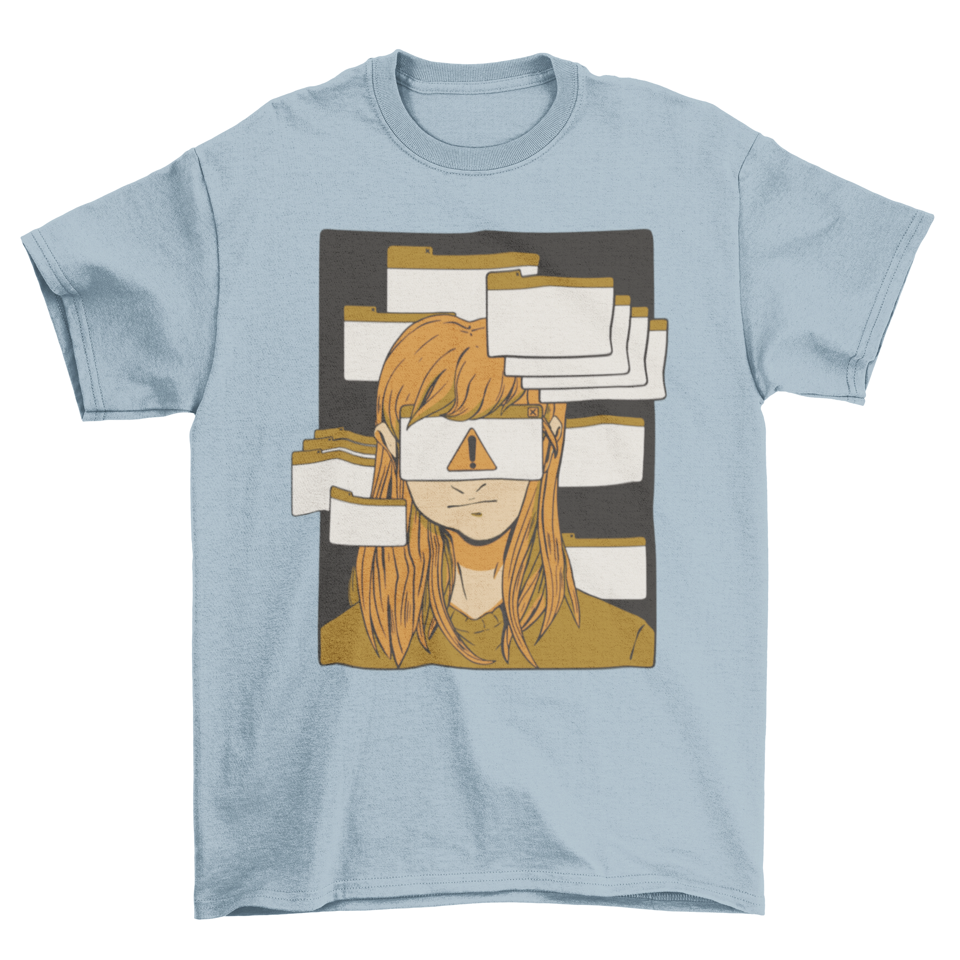 A stylish t-shirt featuring a woman with multiple computer tabs on her face, symbolizing ADHD awareness.