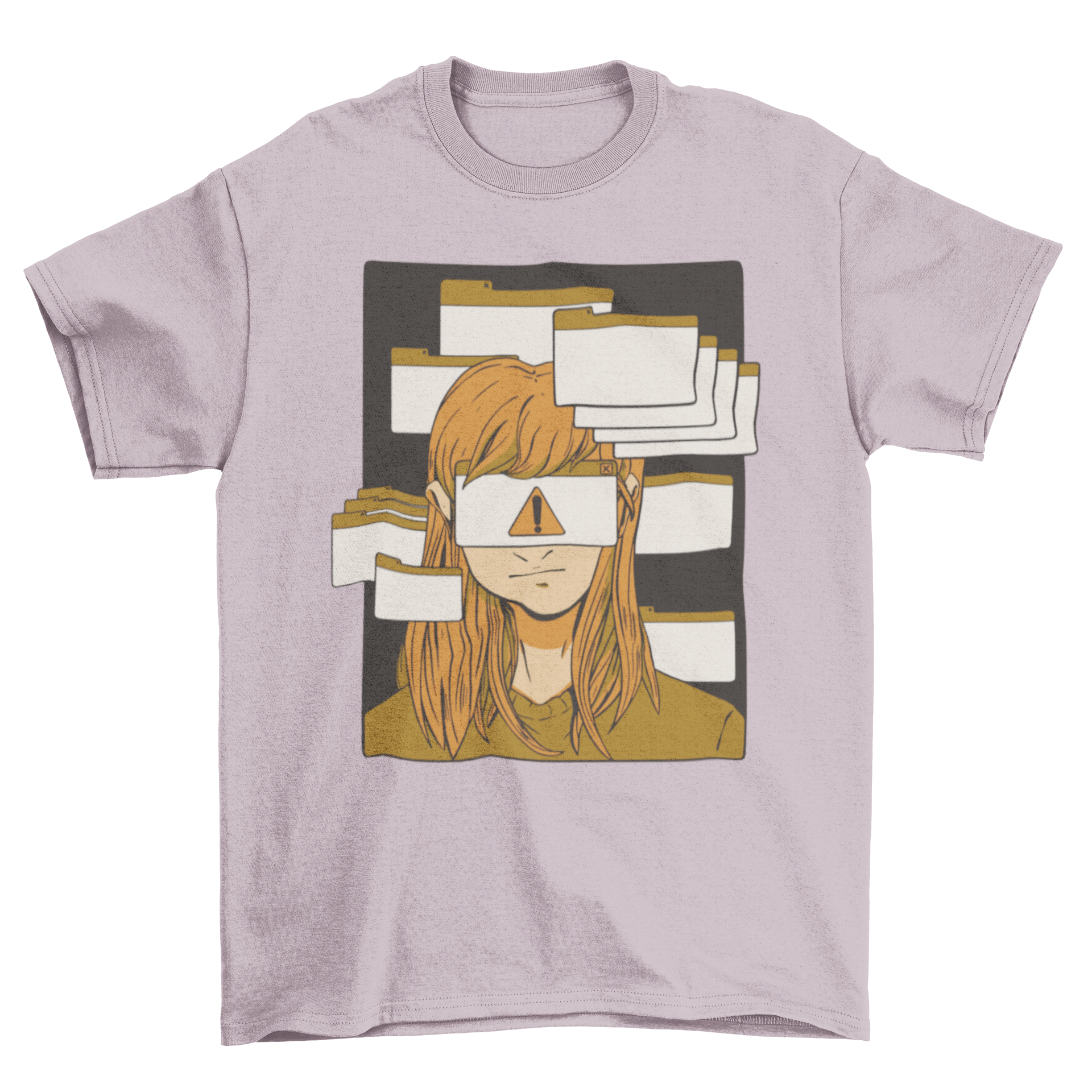 A stylish t-shirt featuring a woman with multiple computer tabs on her face, symbolizing ADHD awareness.