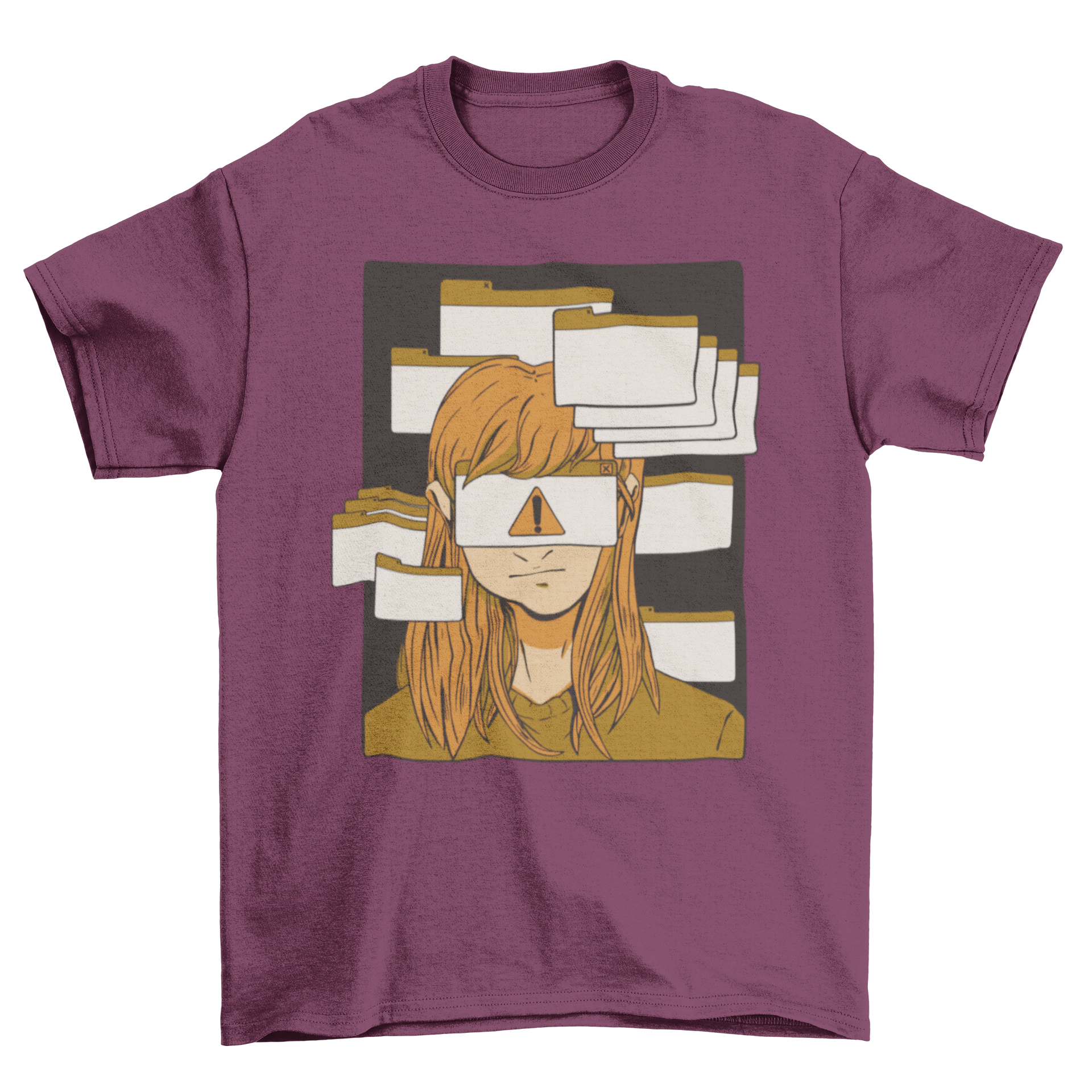 A stylish t-shirt featuring a woman with multiple computer tabs on her face, symbolizing ADHD awareness.